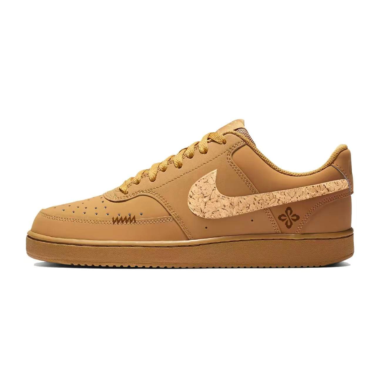 Custom Sneakers Nike Court Vision 1 Wood Grain Print Classic Maillard Simple Retro Fashion Trendy Versatile Wear-Resistant Low-Top Skate Shoes Brown