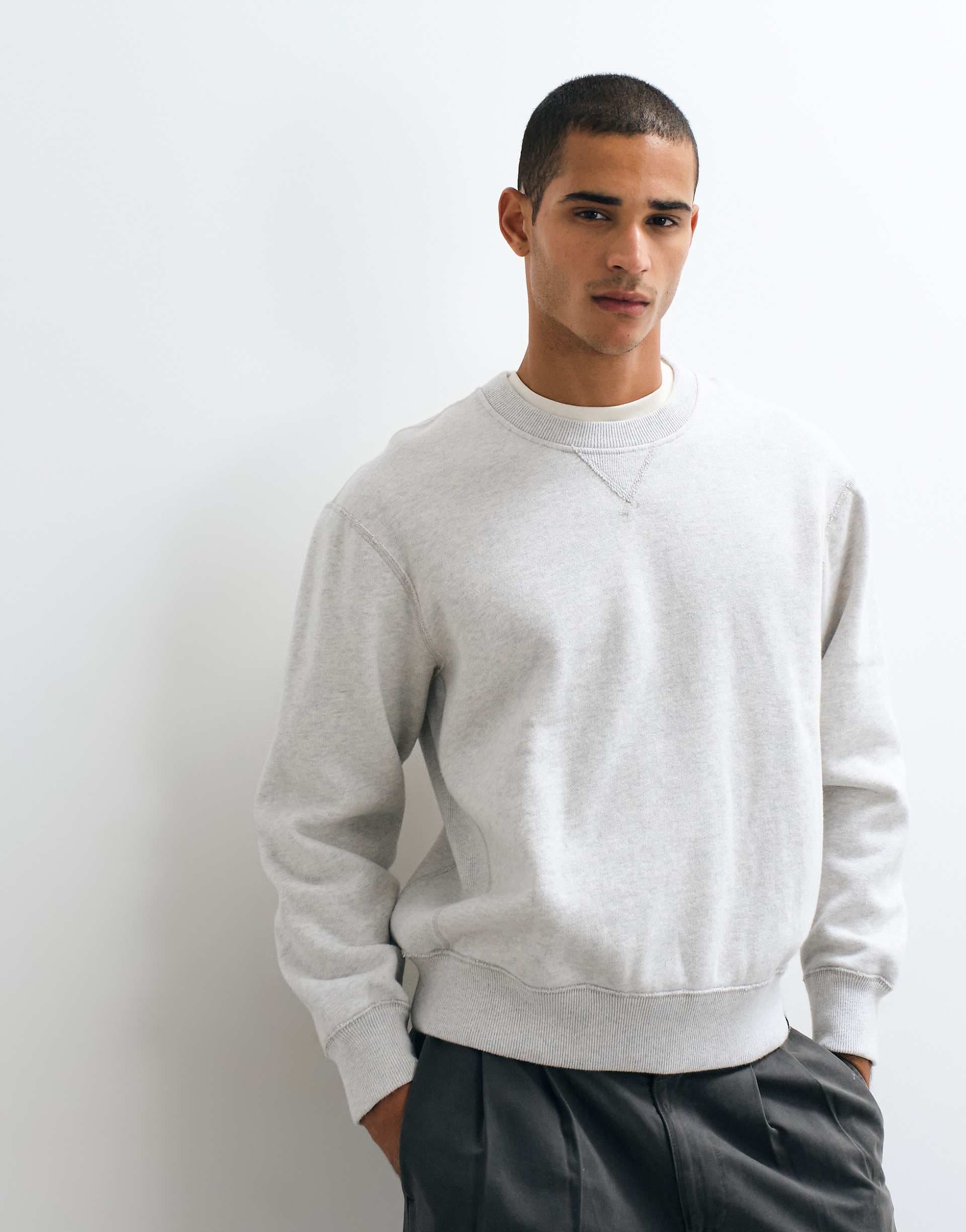 Abercrombie & Fitch essential crew neck sweatshirt in light gray