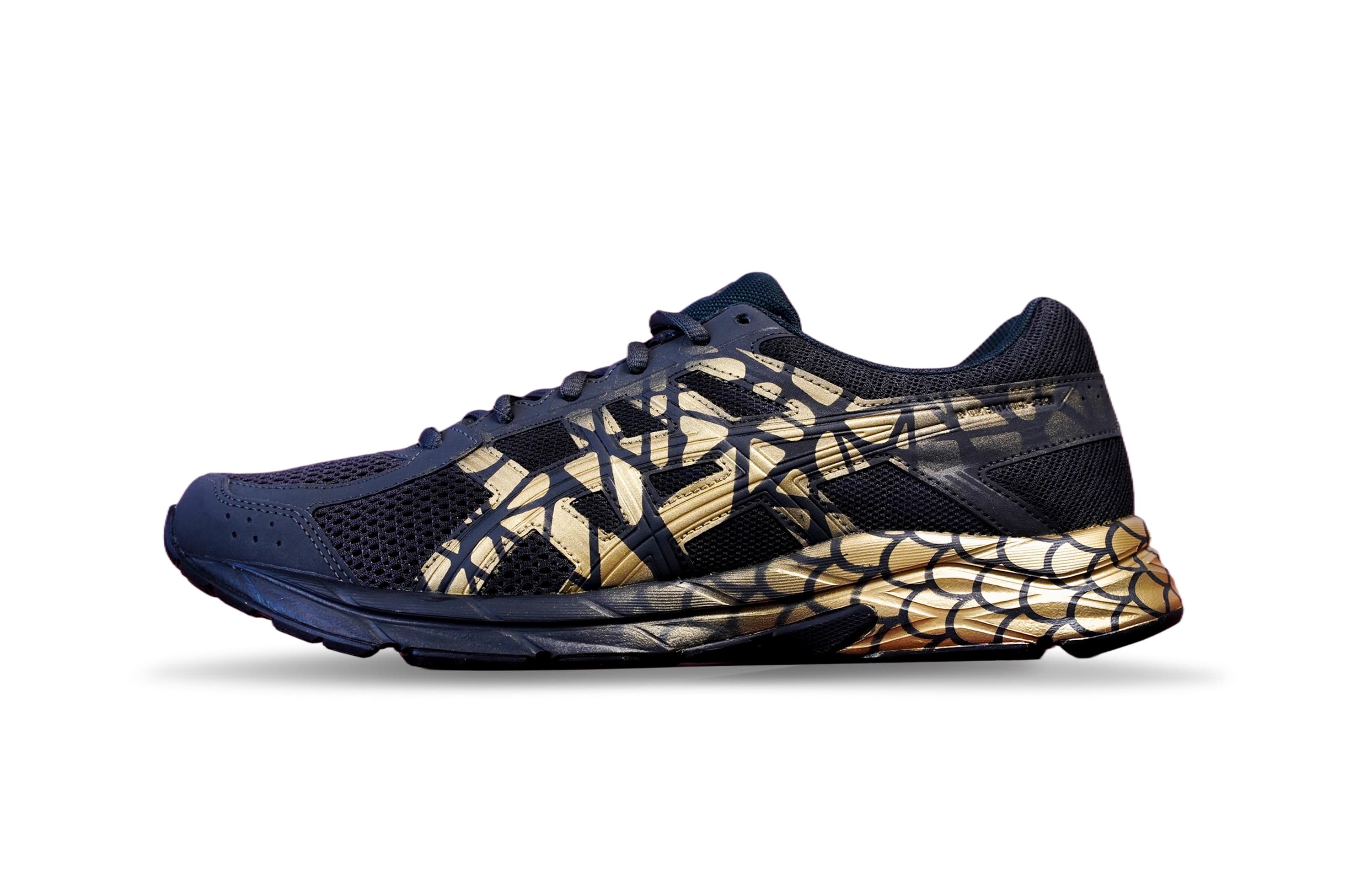 Custom SneakersASICS Gel-Contend 4 'Golden Scale Armor' Crackle Pattern Year of the Snake Snake Print Element Airbrushed Cool Black Gold Cushioned Breathable Low-Top Running Shoes Men's