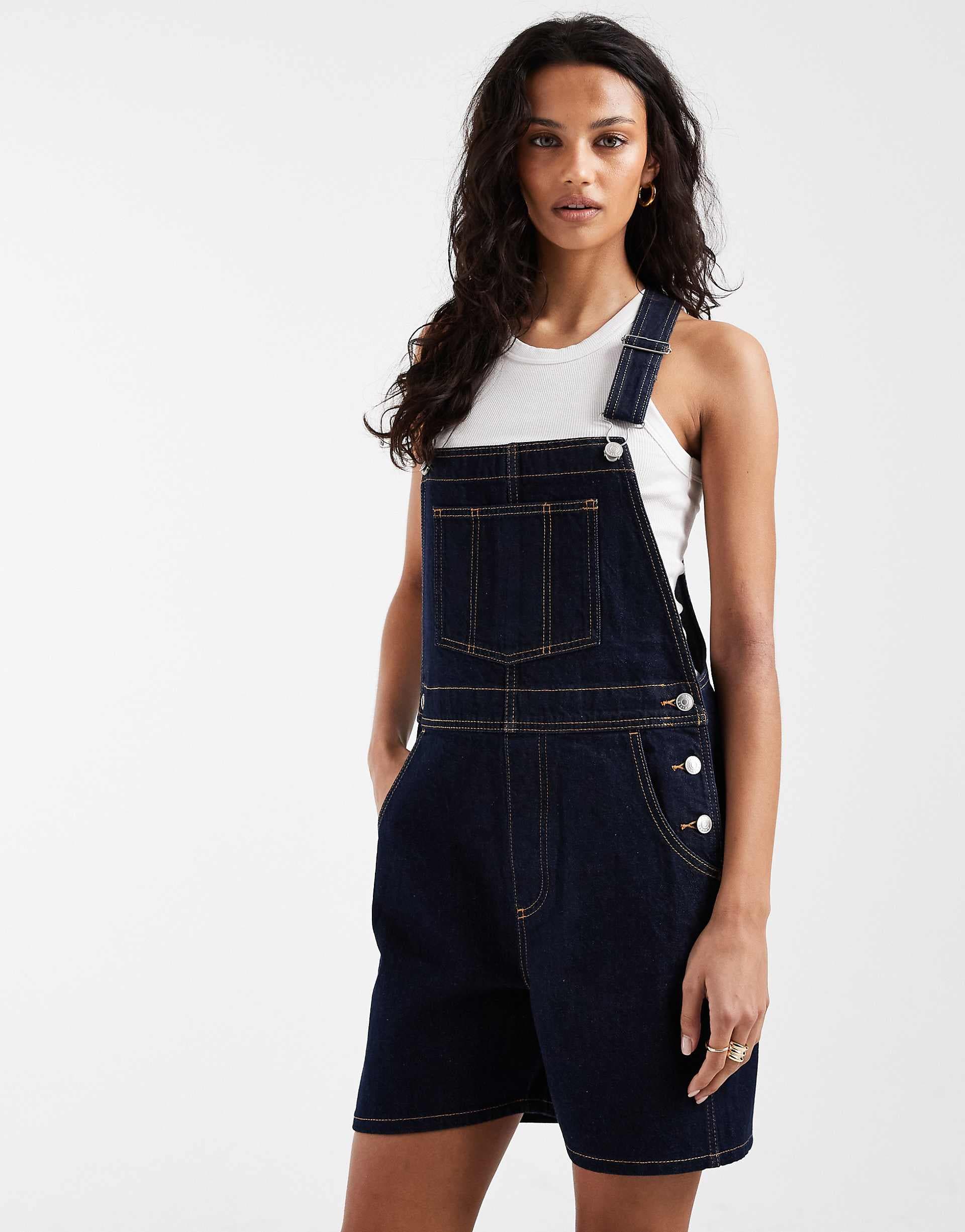 ASOS DESIGN denim overall romper in rinse wash