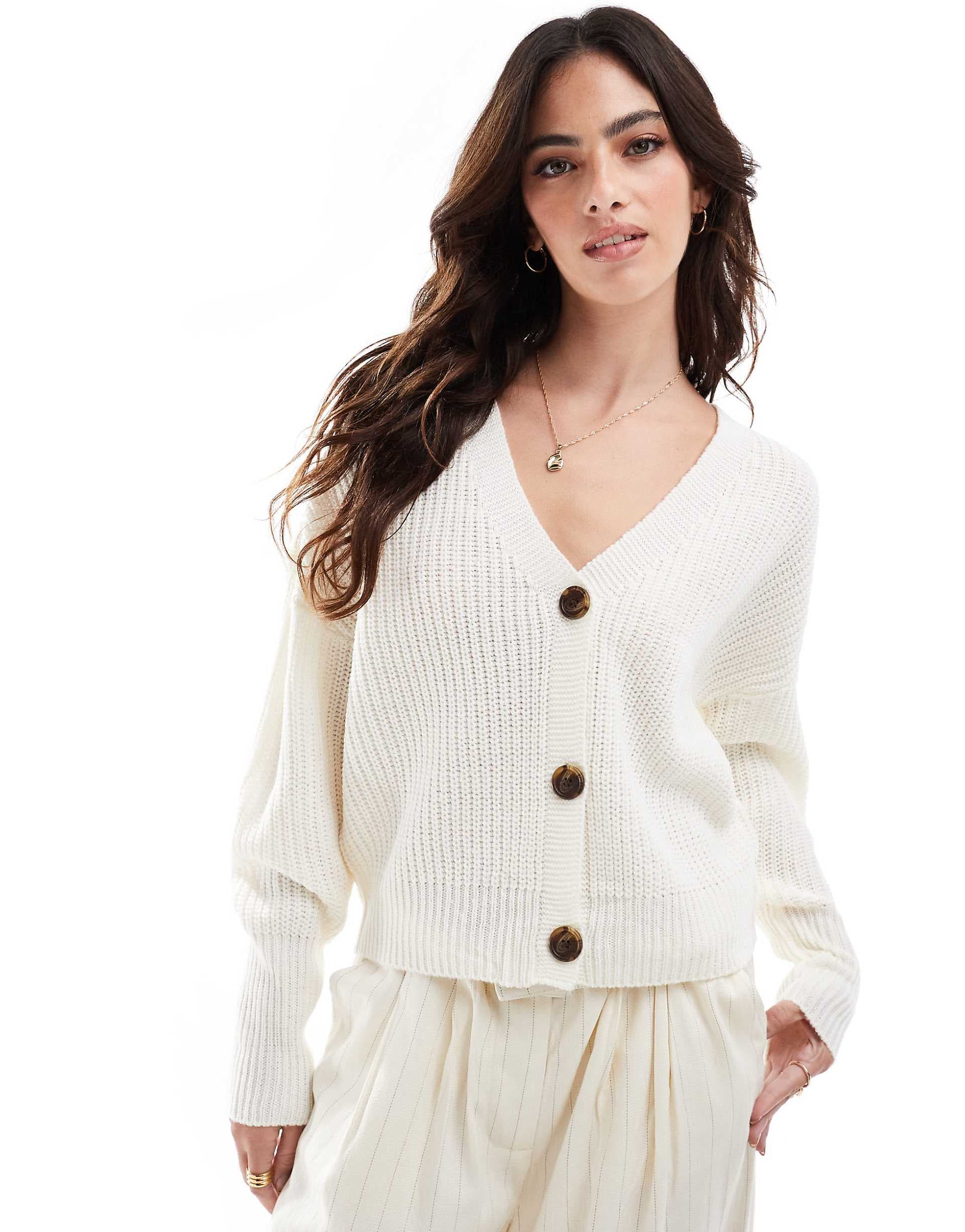 Vero Moda button up chunky ribbed cardigan in cream