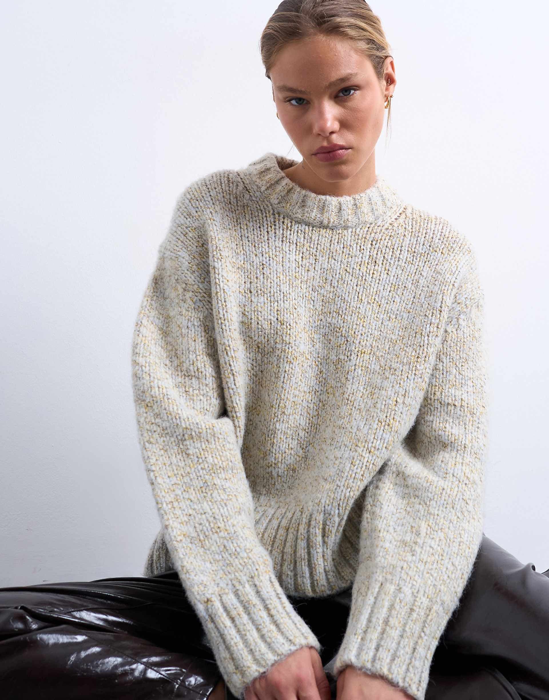 Topshop twisted fluffy knit boxy sweater in blue and yellow