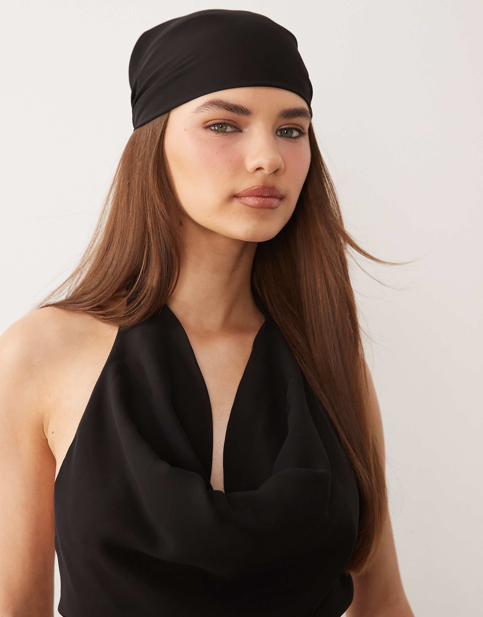 ASOS DESIGN halterneck tie back top with bandana in black
