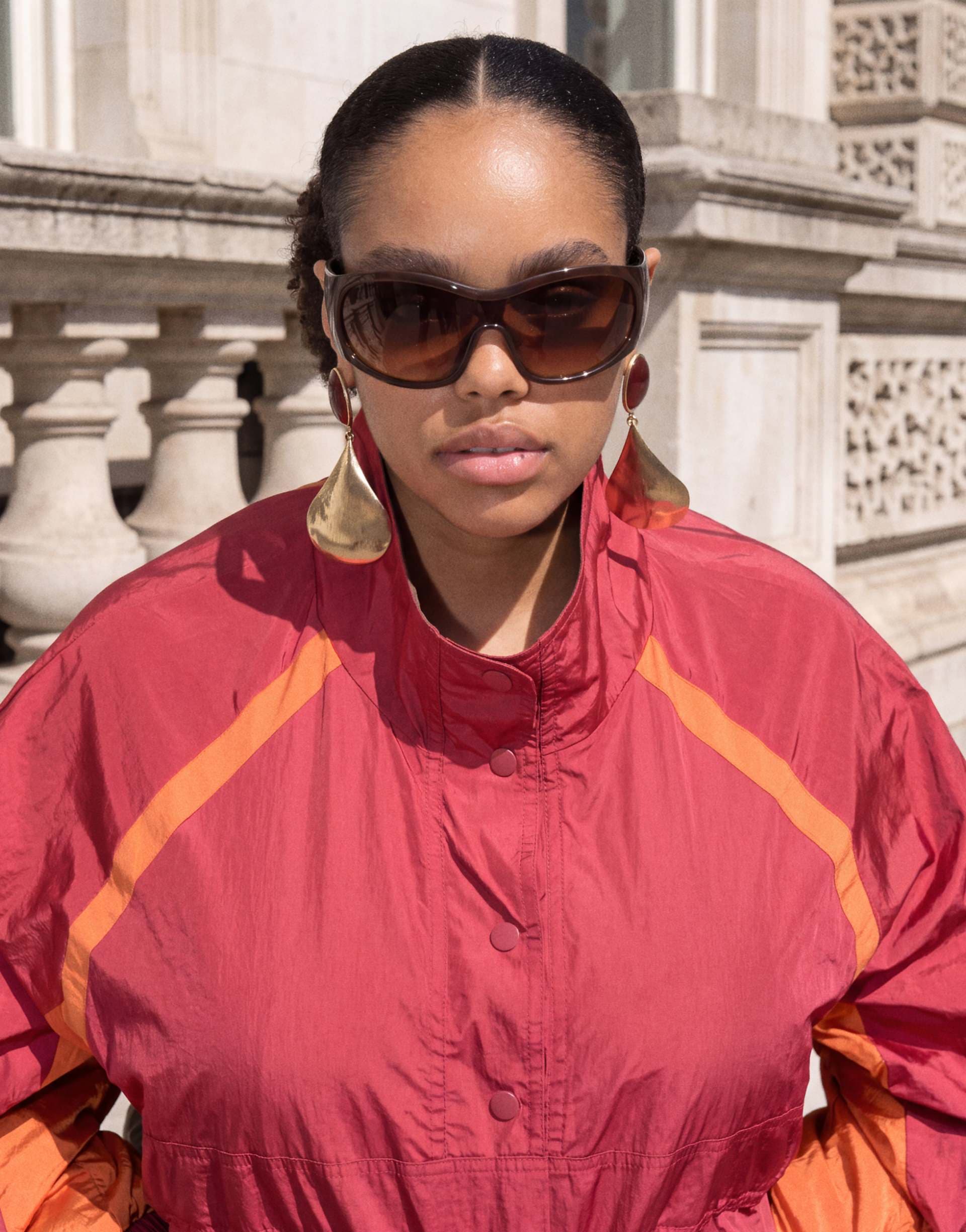 ASOS DESIGN Curve overhead color block track jacket in red