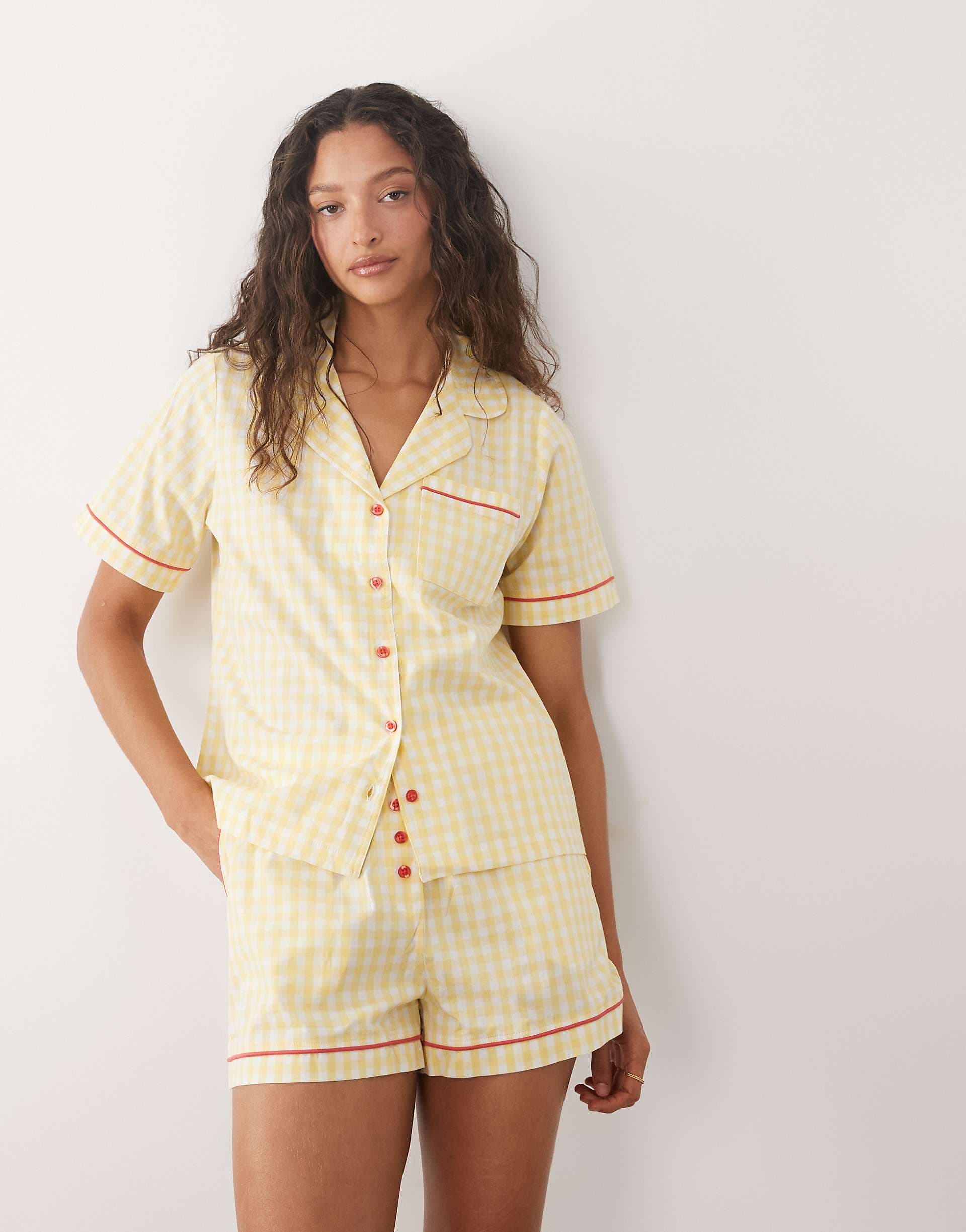 Threadbare shirt and shorts pajama set in yellow gingham