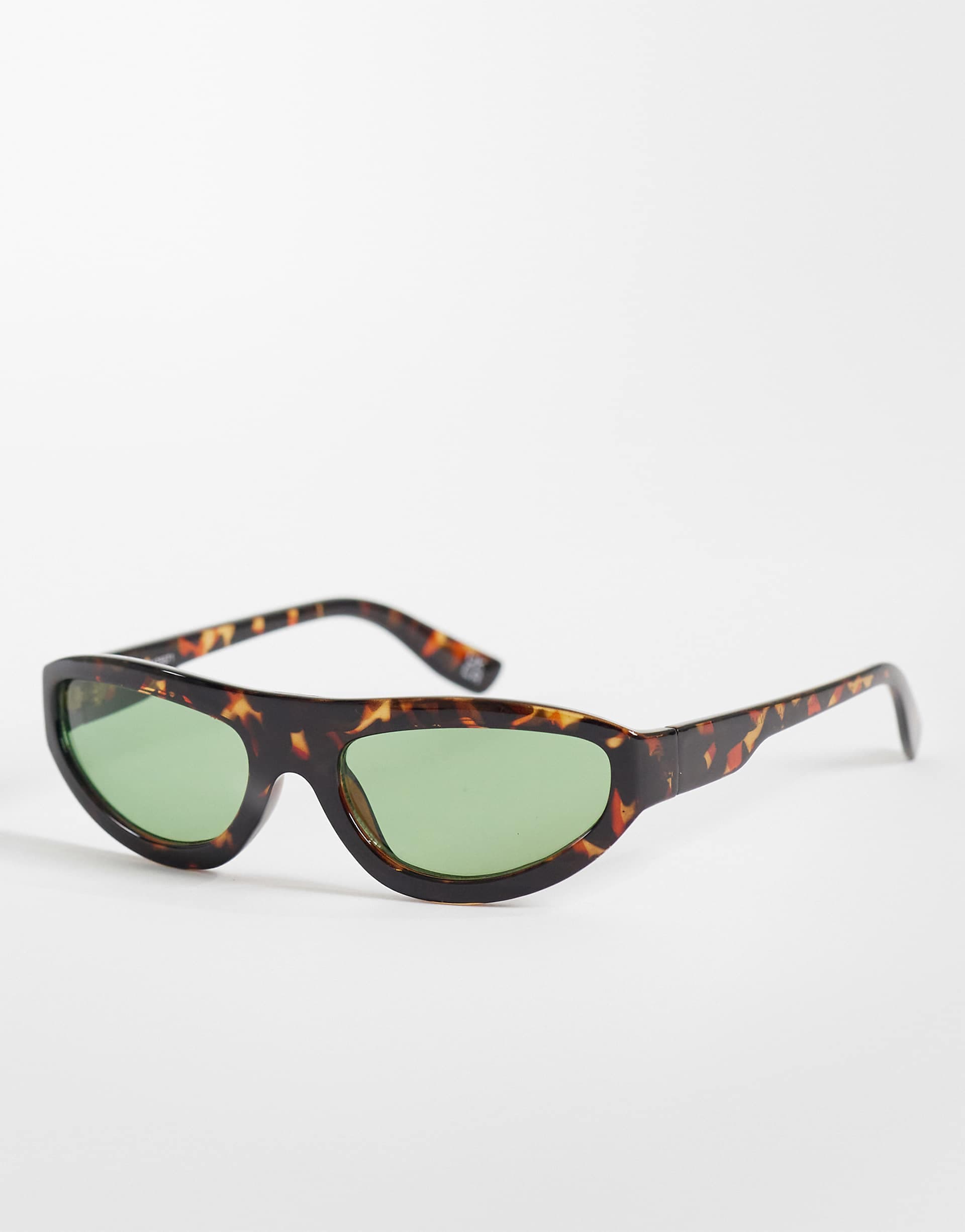 ASOS DESIGN wrap oval sunglasses in tort with green lens