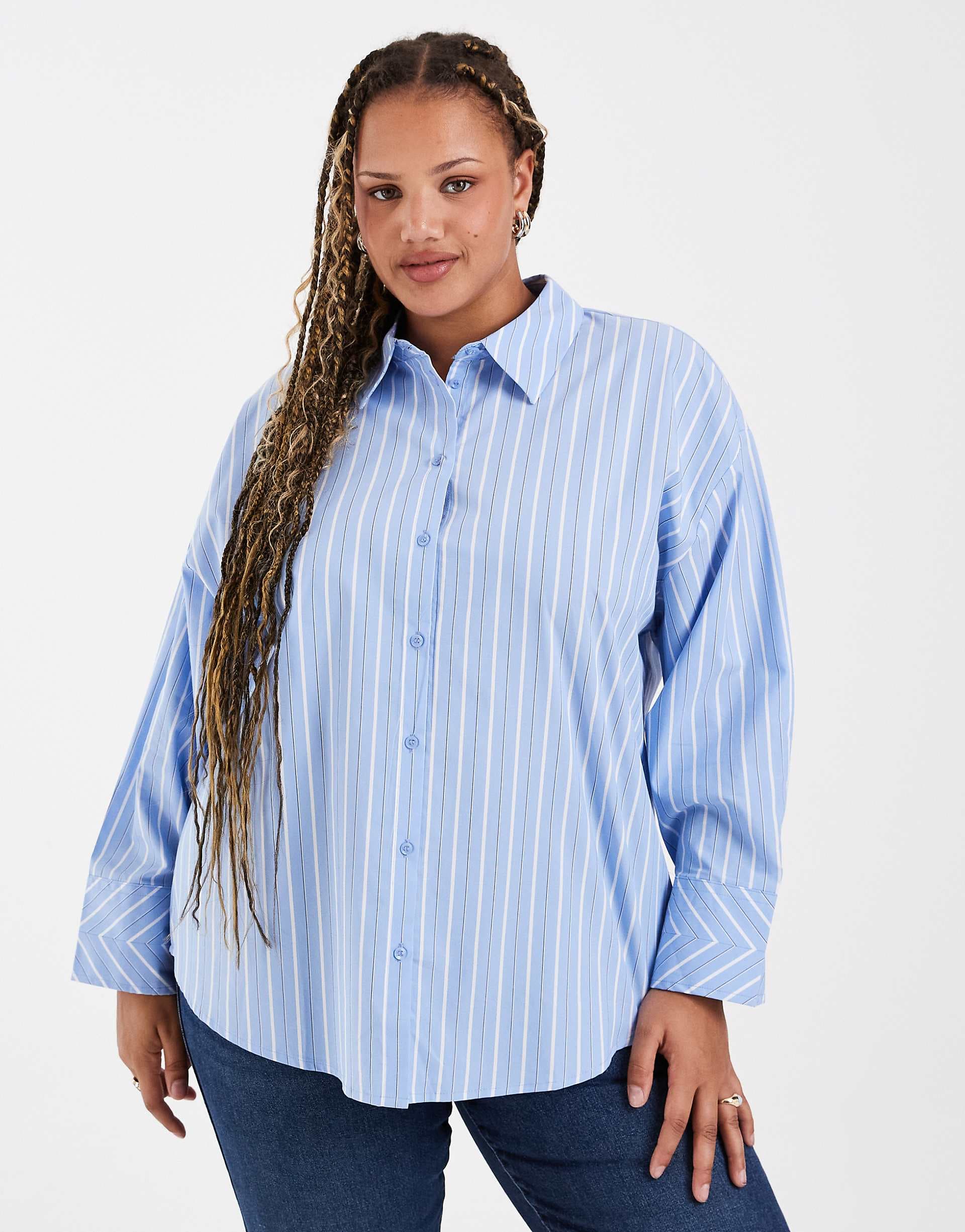Vero Moda Curve oversized shirt in soft blue stripe print