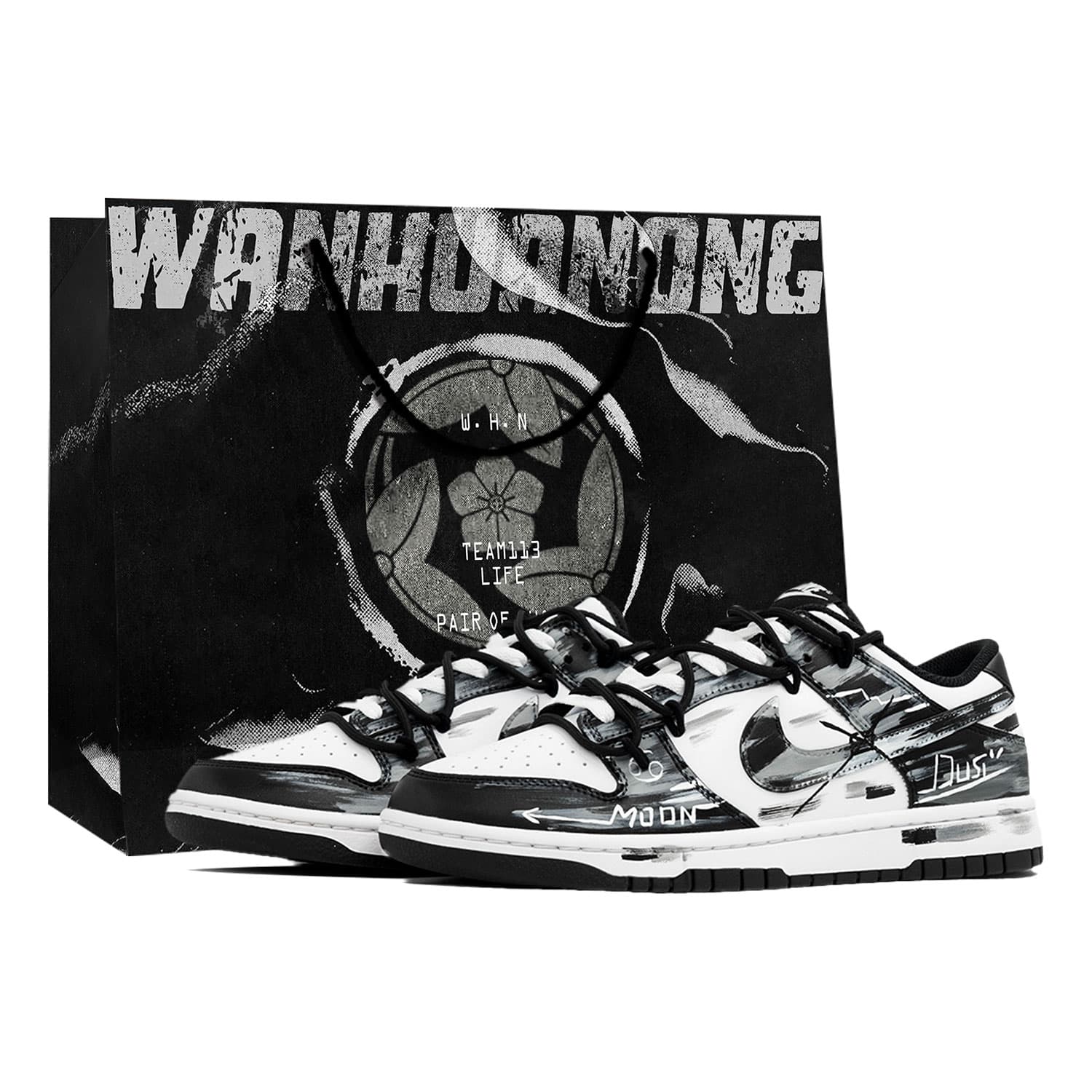 Nike Dunk 'Kaleidoscope Play' 'Moon Dust' Gift Bag Comfortable Versatile Classic Trendy Hand-Painted Graffiti Design Wear-Resistant Anti-Slip Low-Top Skate Shoes Unisex Black White