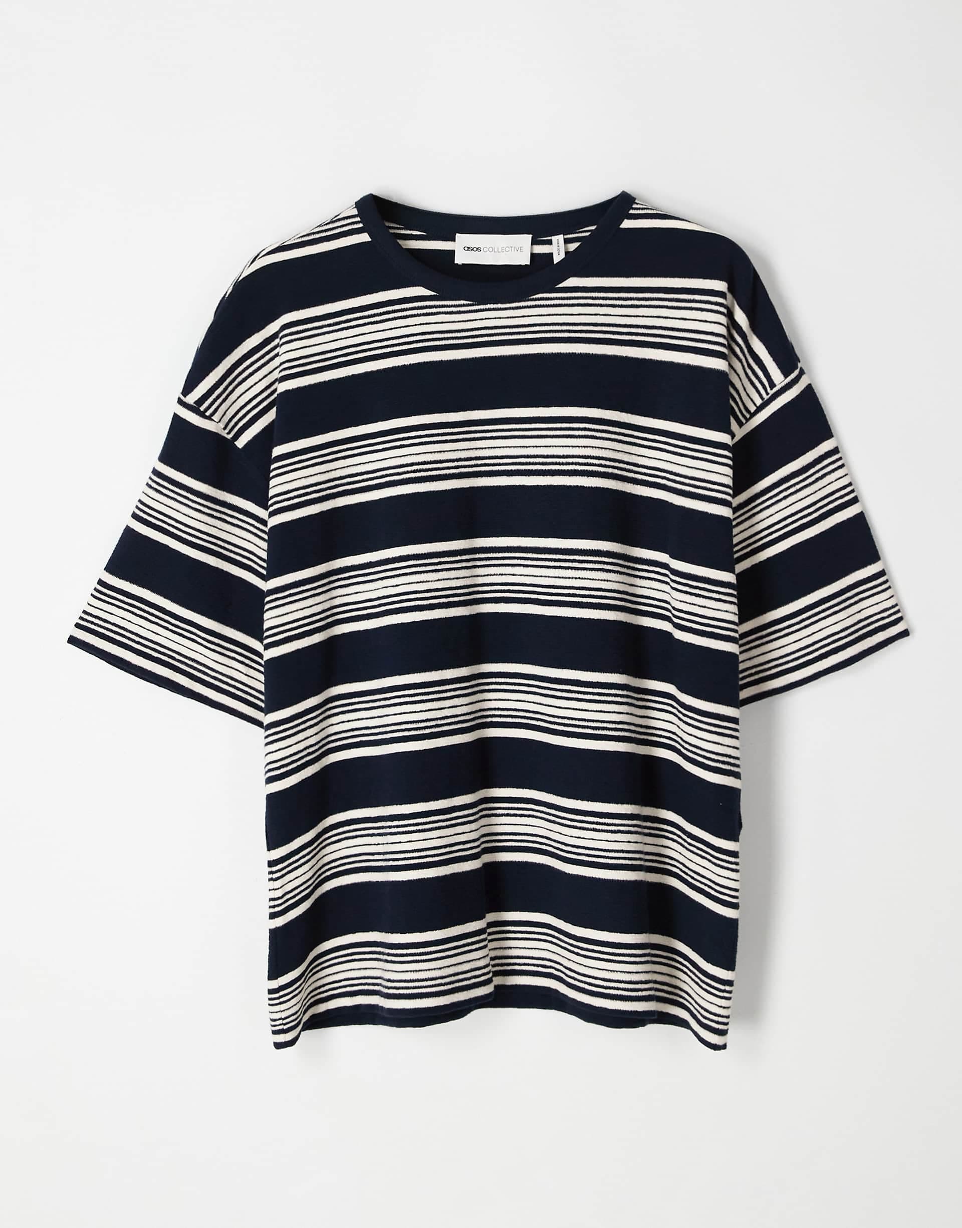 ASOS COLLECTIVE oversized heavyweight textured striped t-shirt in ecru and navy