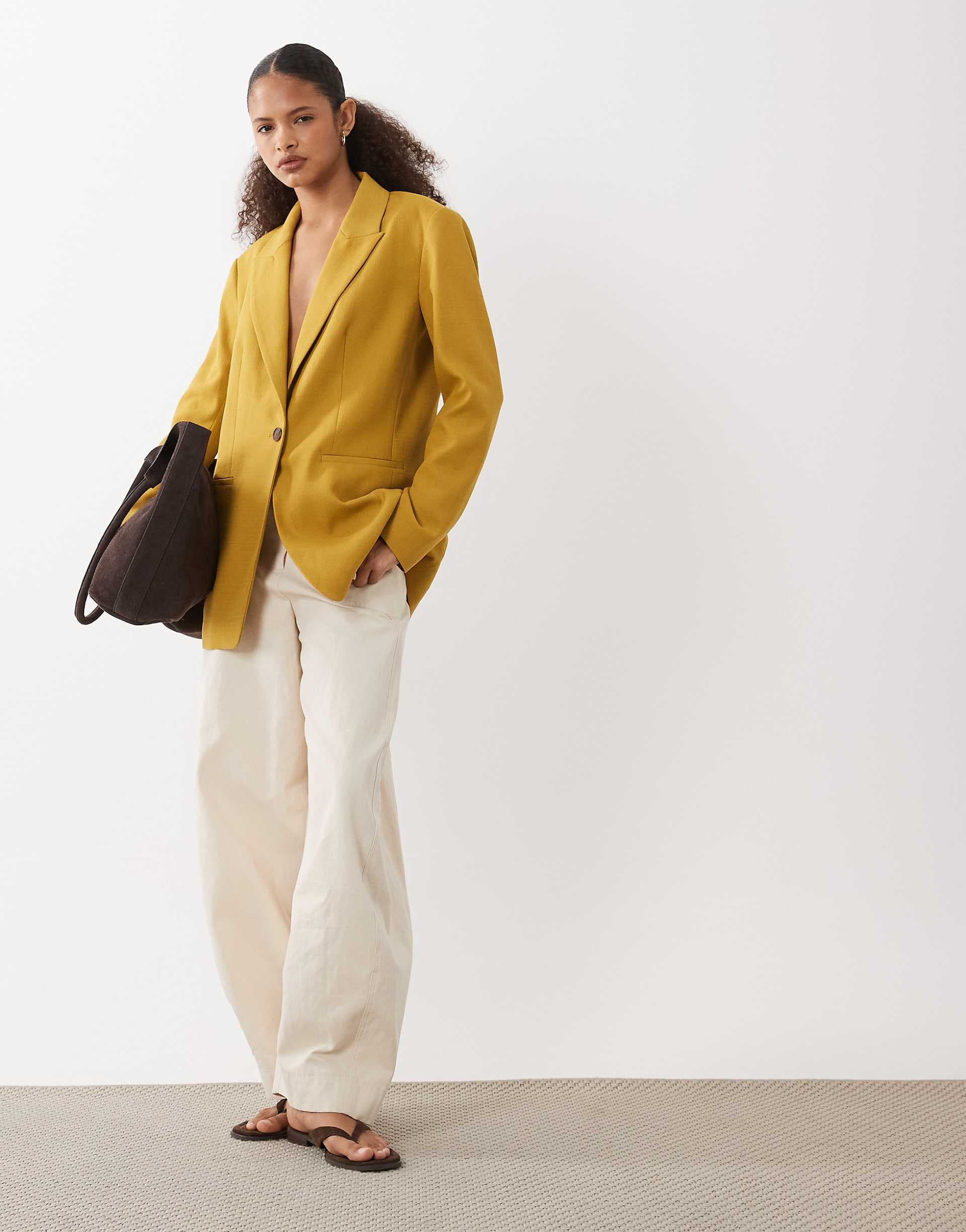ASOS DESIGN Tailored relaxed blazer in texture in ochre