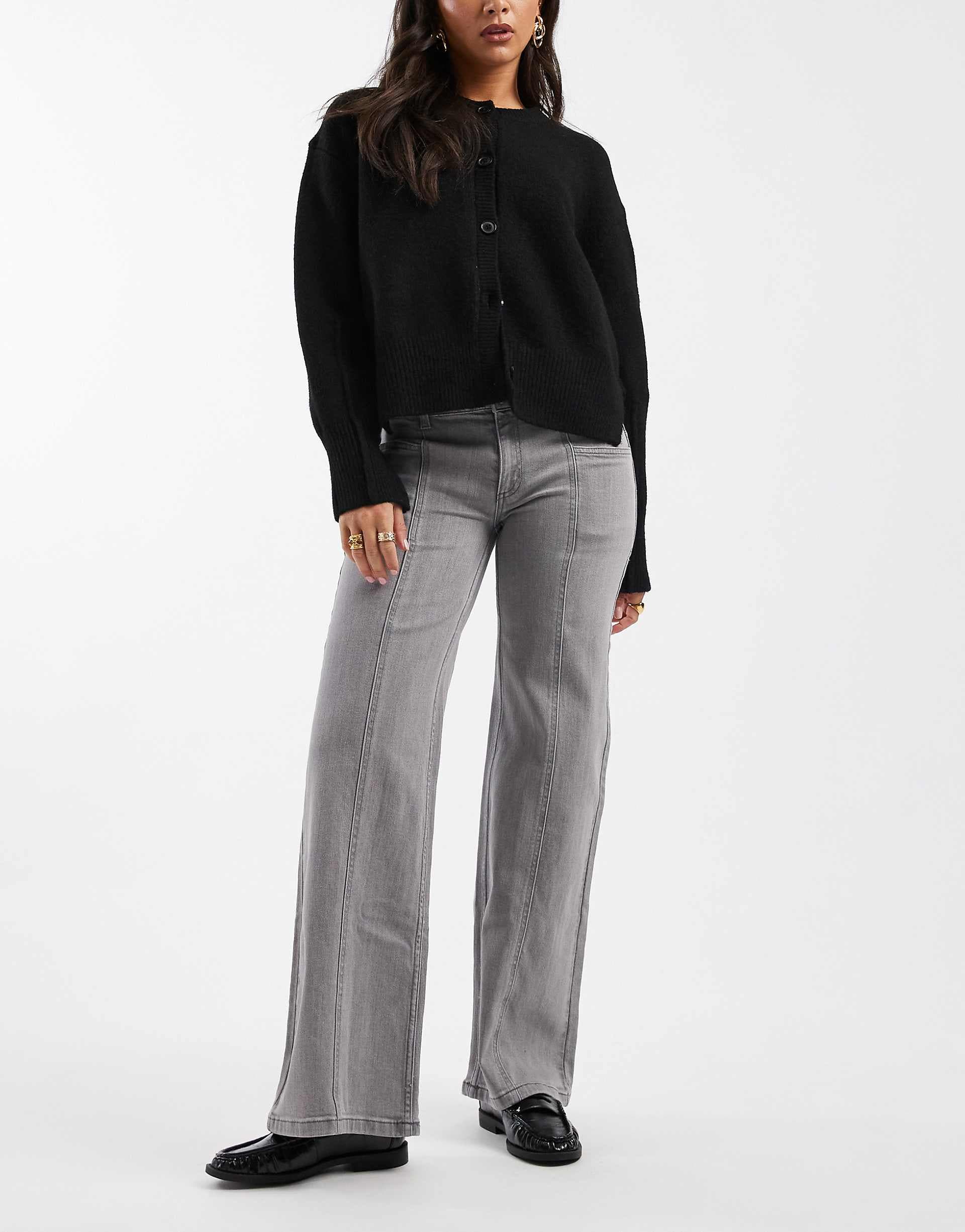 Mango Teen wide leg jeans with seam detail in washed gray