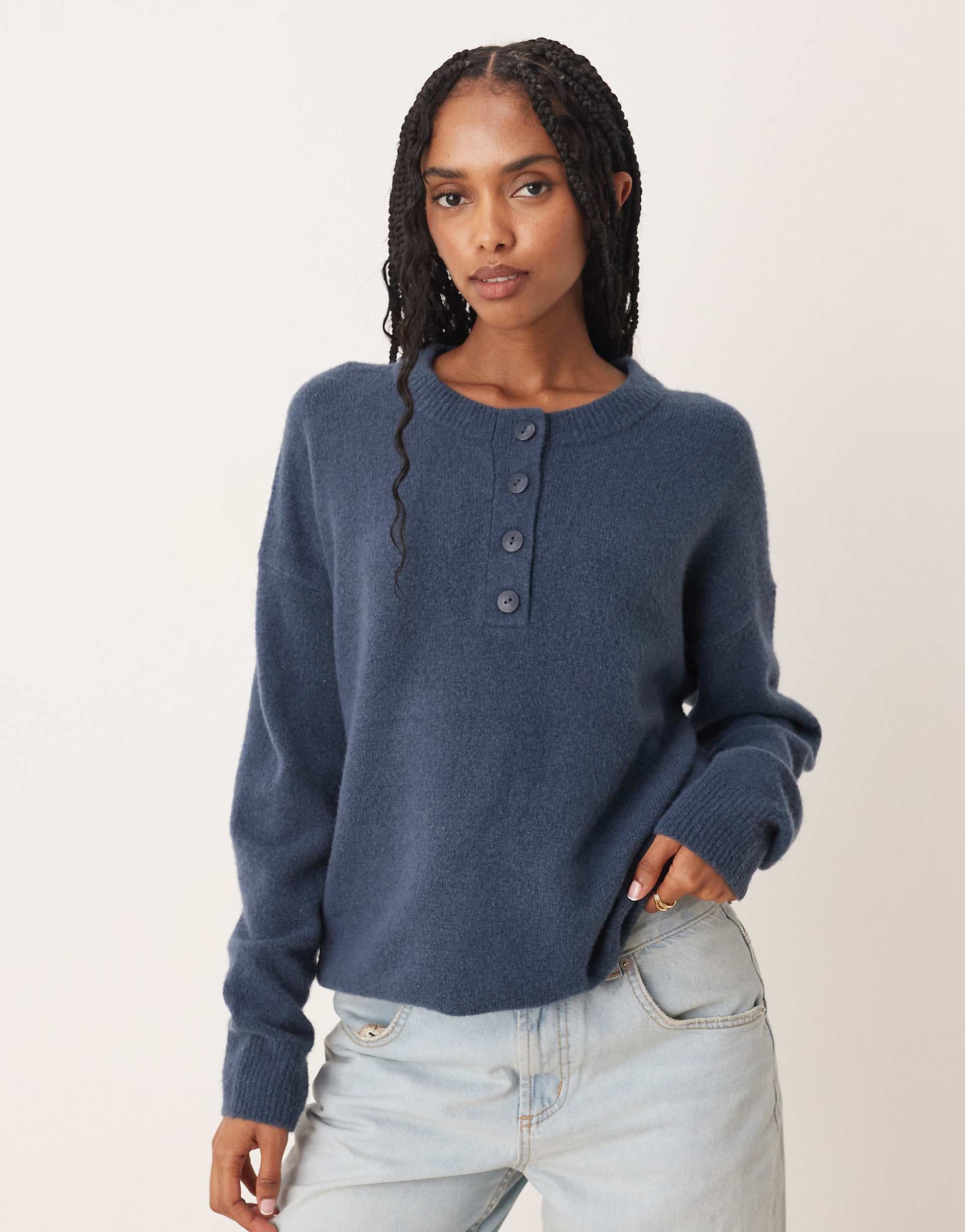 Abercrombie & Fitch long sleeve henley sweater in navy