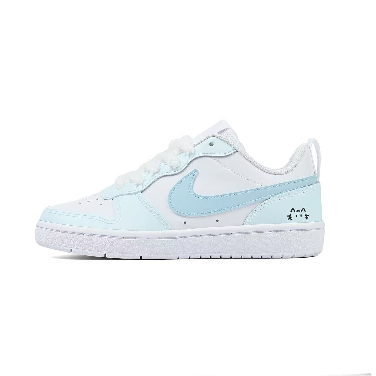 Custom Nike Court Borough 'Blueberry Cat' Leather Low-Top Sneakers Unisex Blue