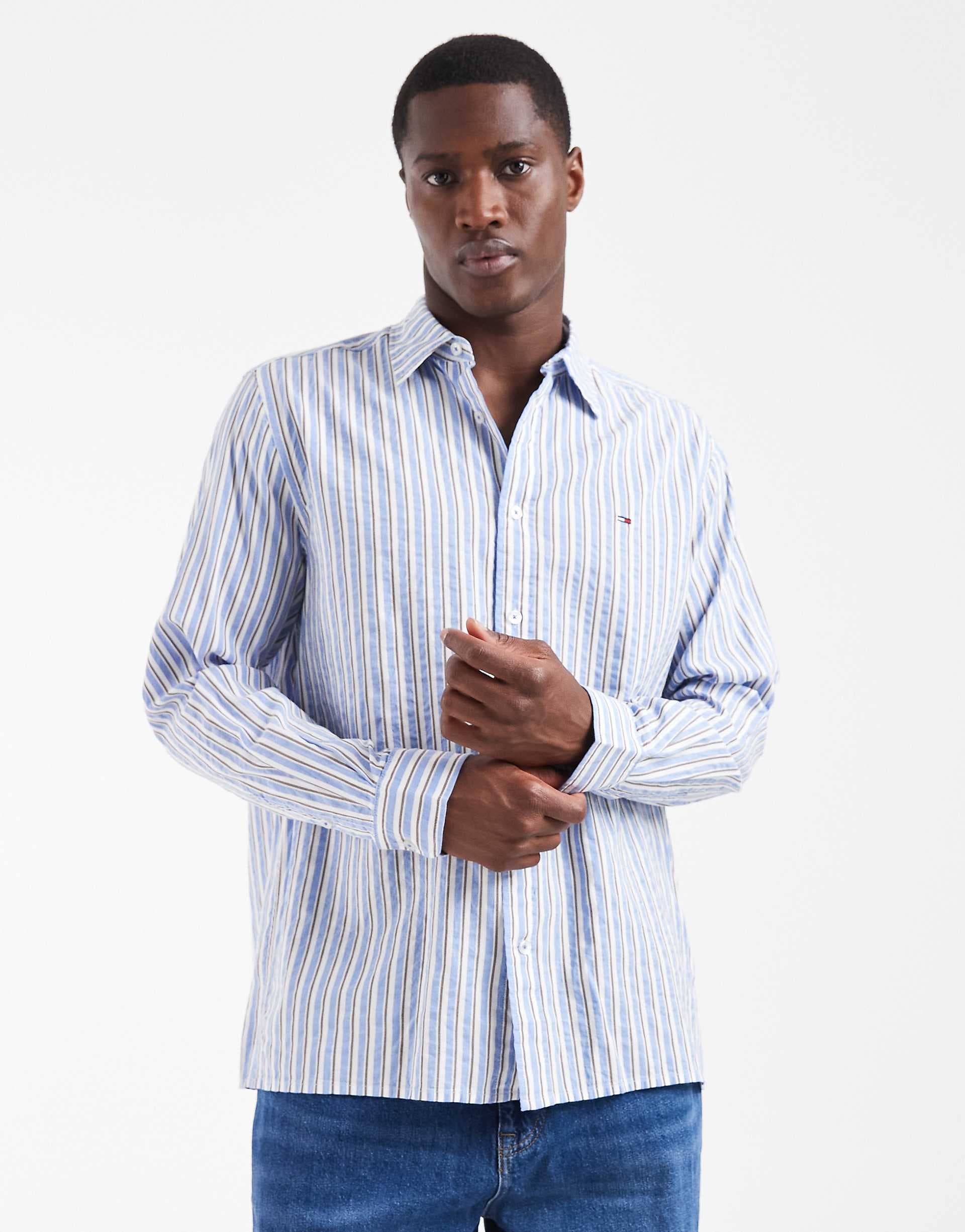 Tommy Jeans relaxed fit seersucker shirt in blue stripe