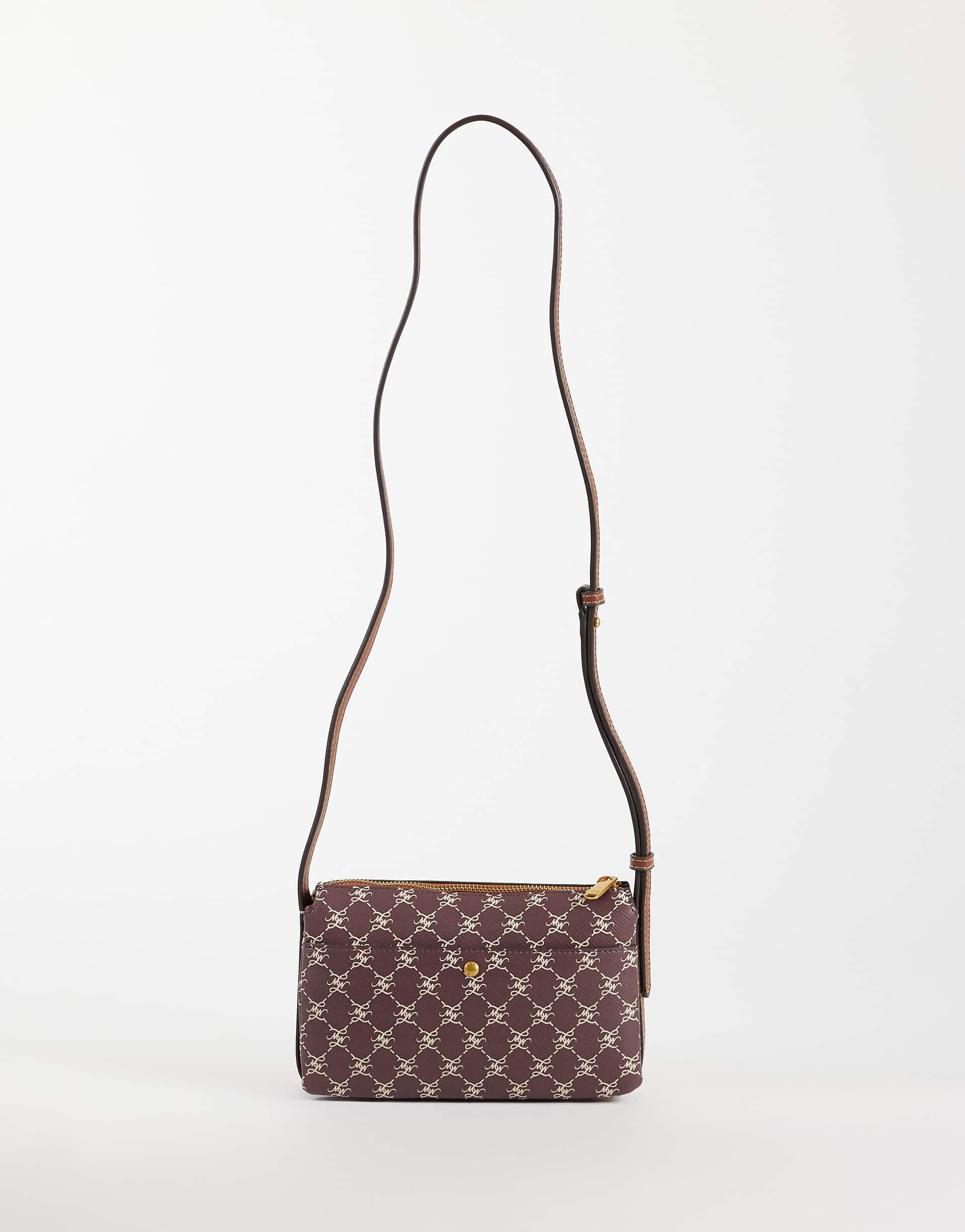 Mango monogram cross body bag in burgundy
