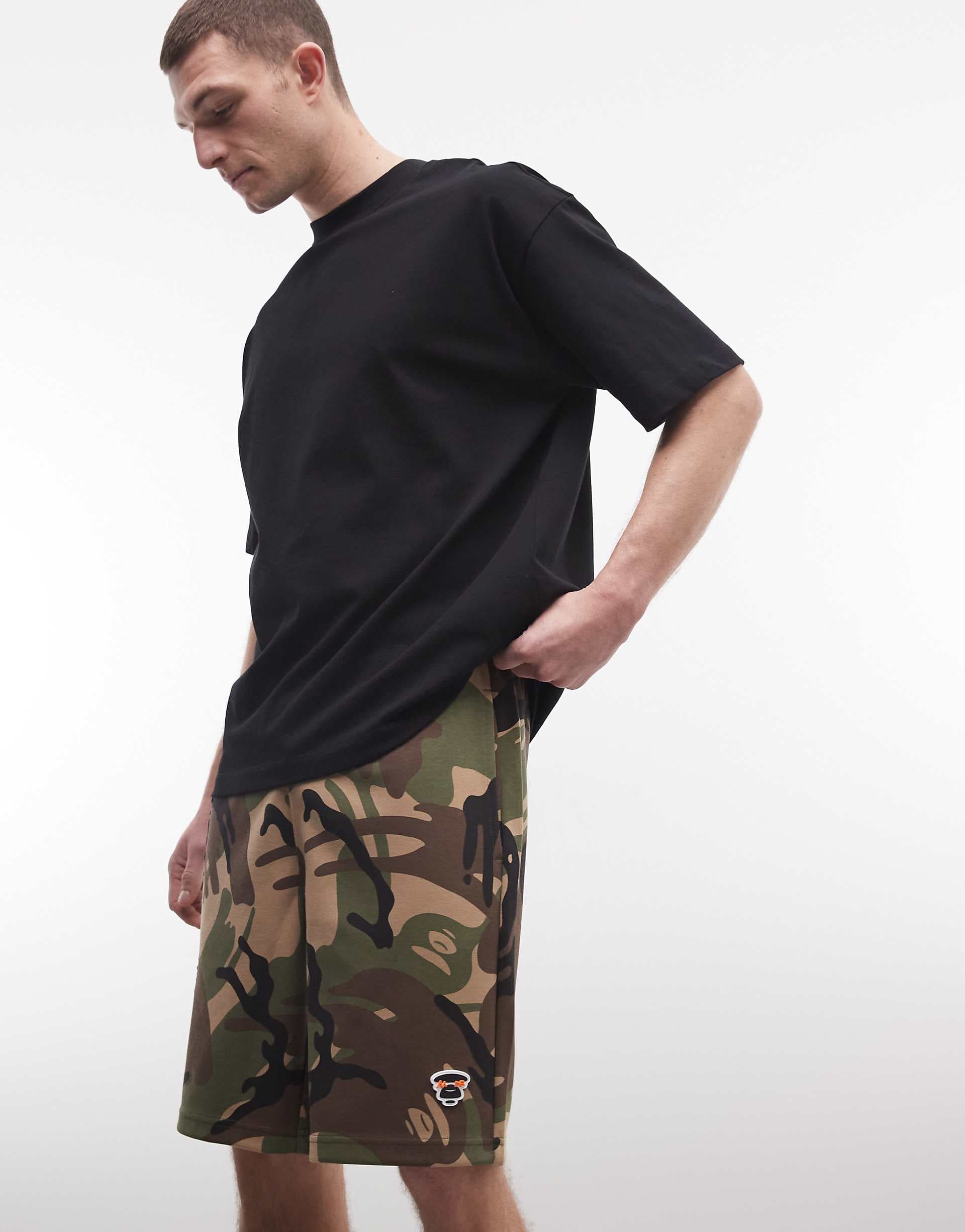 Aape by A Bathing Ape loose fit jersey shorts in camo