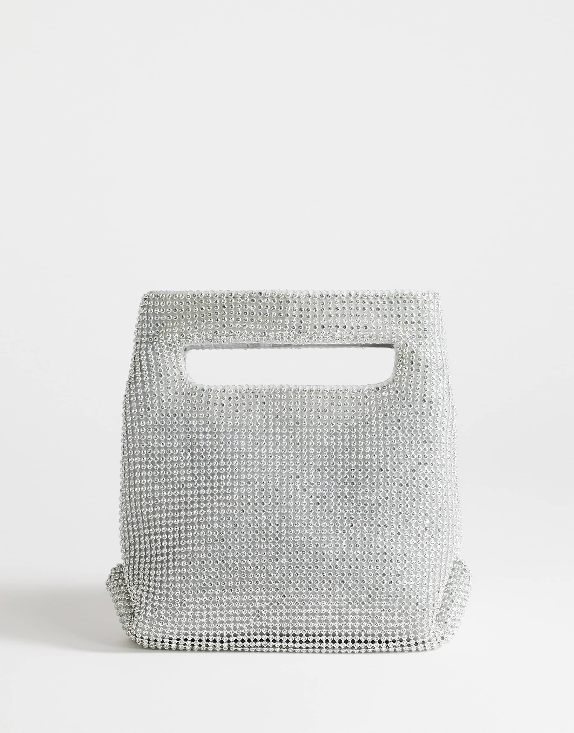 Topshop Stella diamante small grab bag in silver