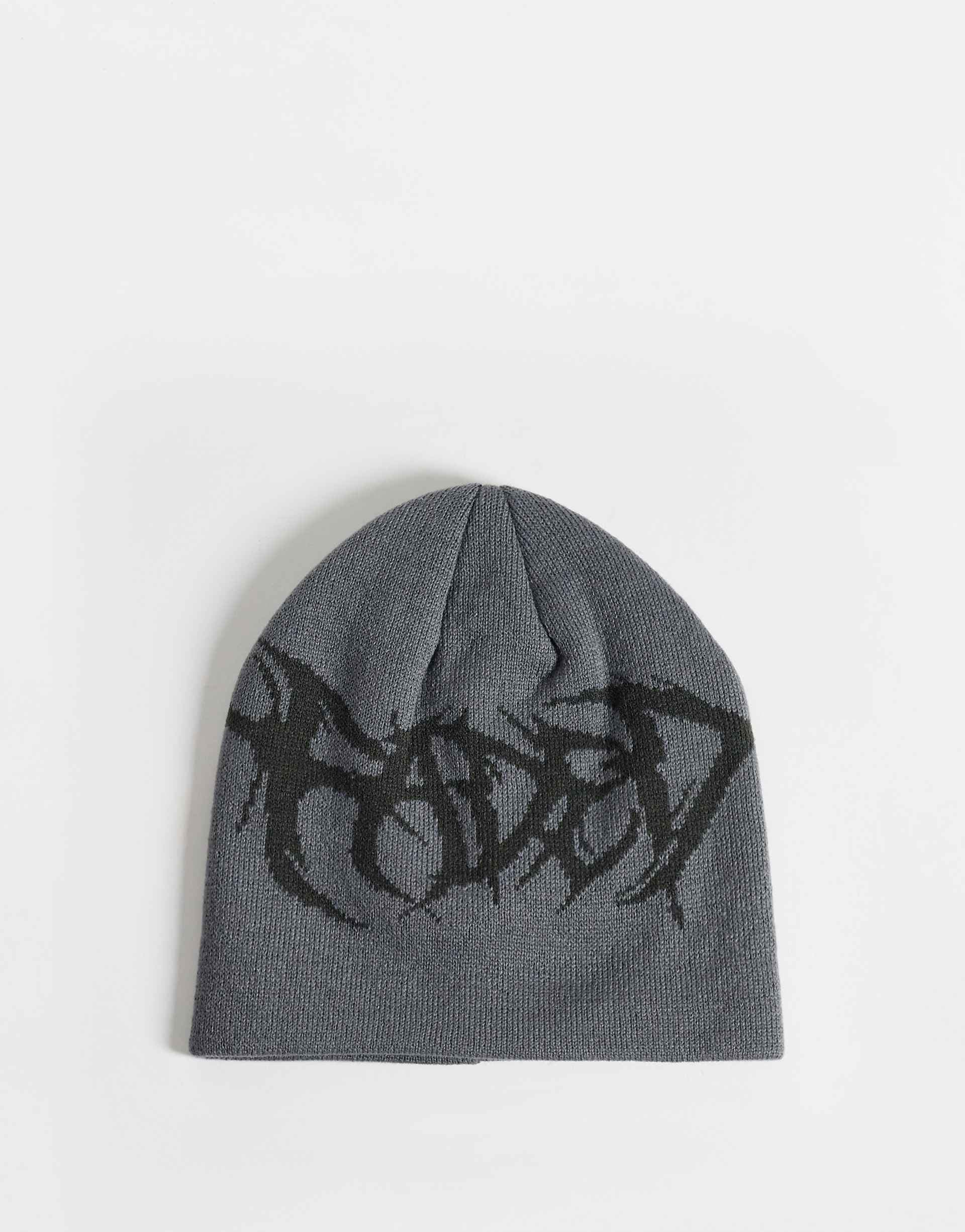 Faded Store gothic skull beanie in dark gray