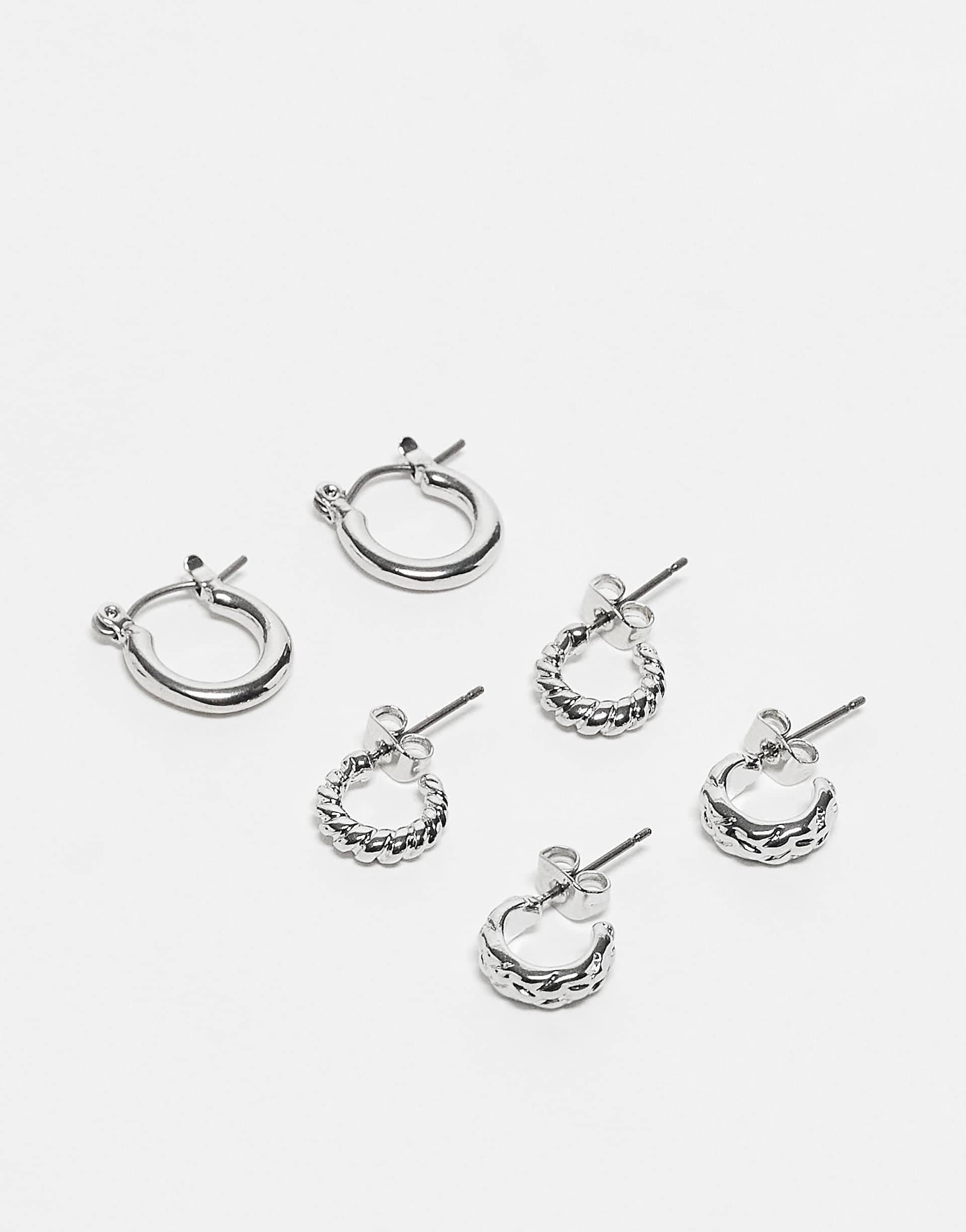 Pieces 3-pack huggie hoops in silver