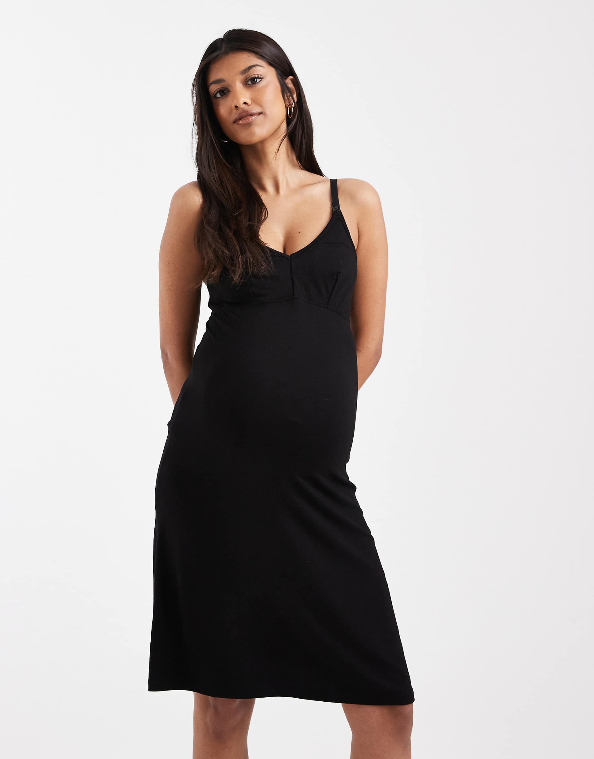 Mamalicious Maternity 2 function nursing cami strap nightdress in black