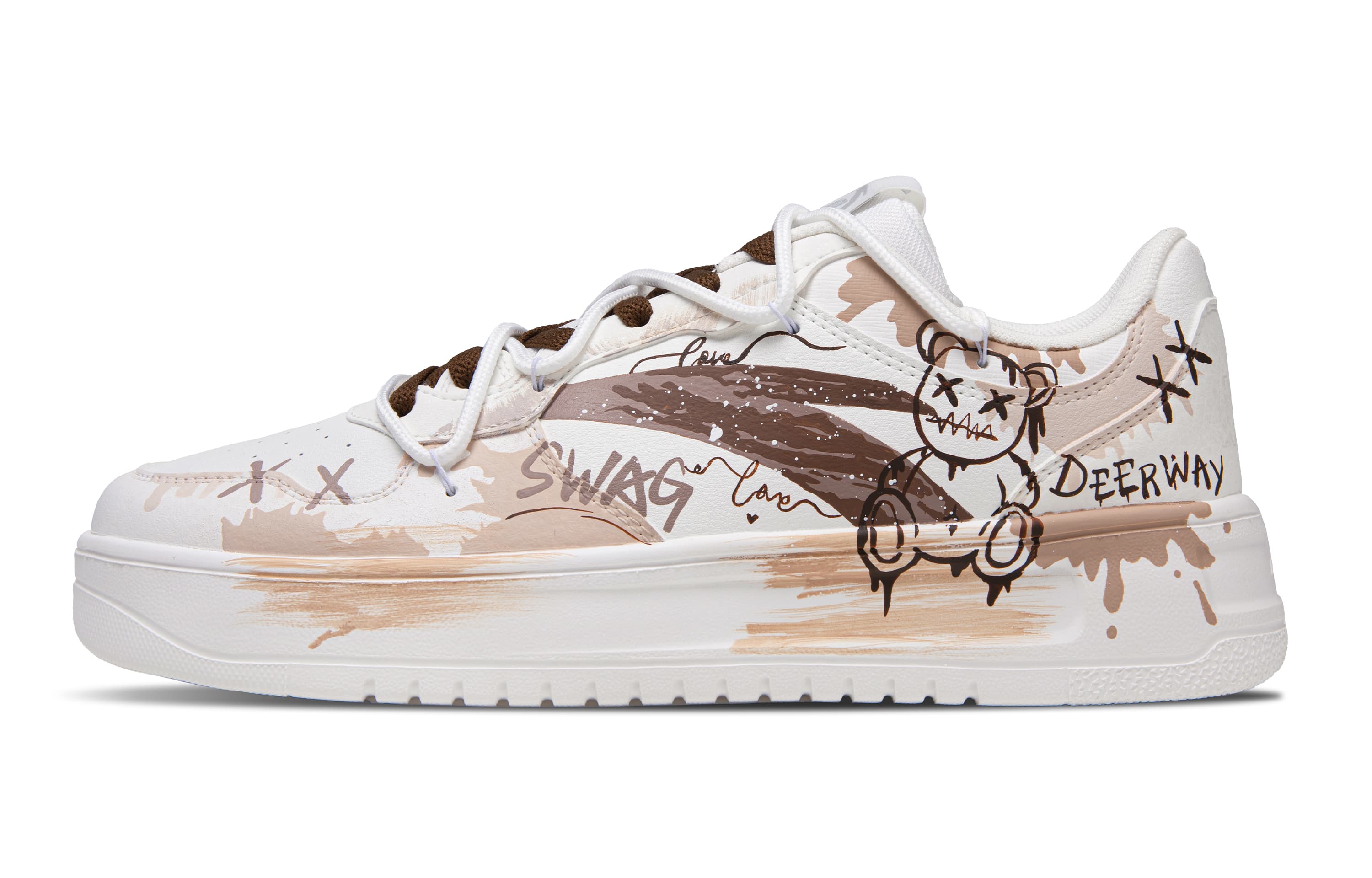 Custom Sneakers Anta Relax Chocolate Bear Fashion Versatile Comfortable Graffiti Slip-Resistant Balanced Lightweight Low-Top Skate Shoes Men's Brown