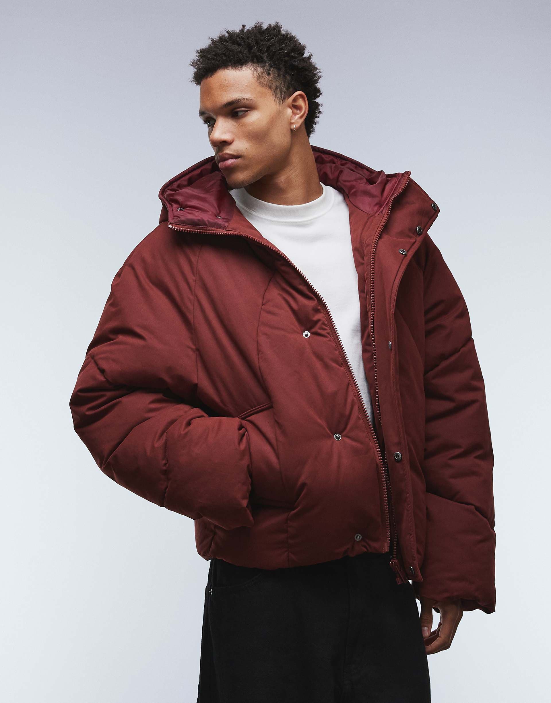 ASOS DESIGN oversized hooded puffer jacket in red