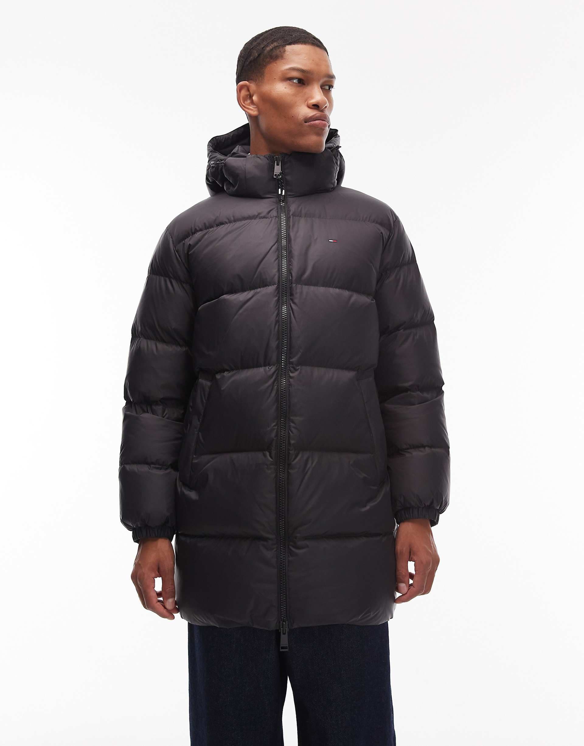 Tommy Jeans essential long puffer jacket in black