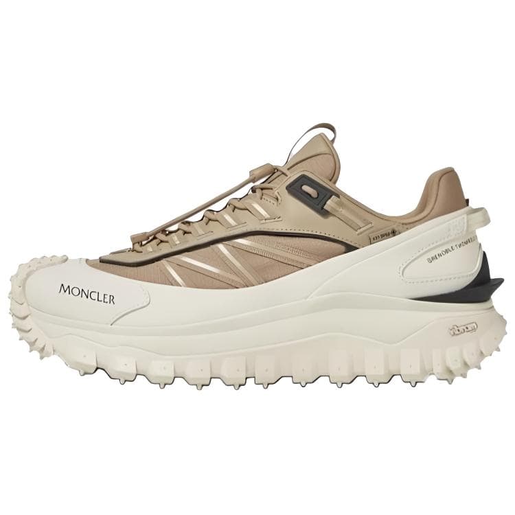 Moncler Trailgrip Fabric Leather Round Toe Lace-Up Low-Top Casual Shoes Men's Beige