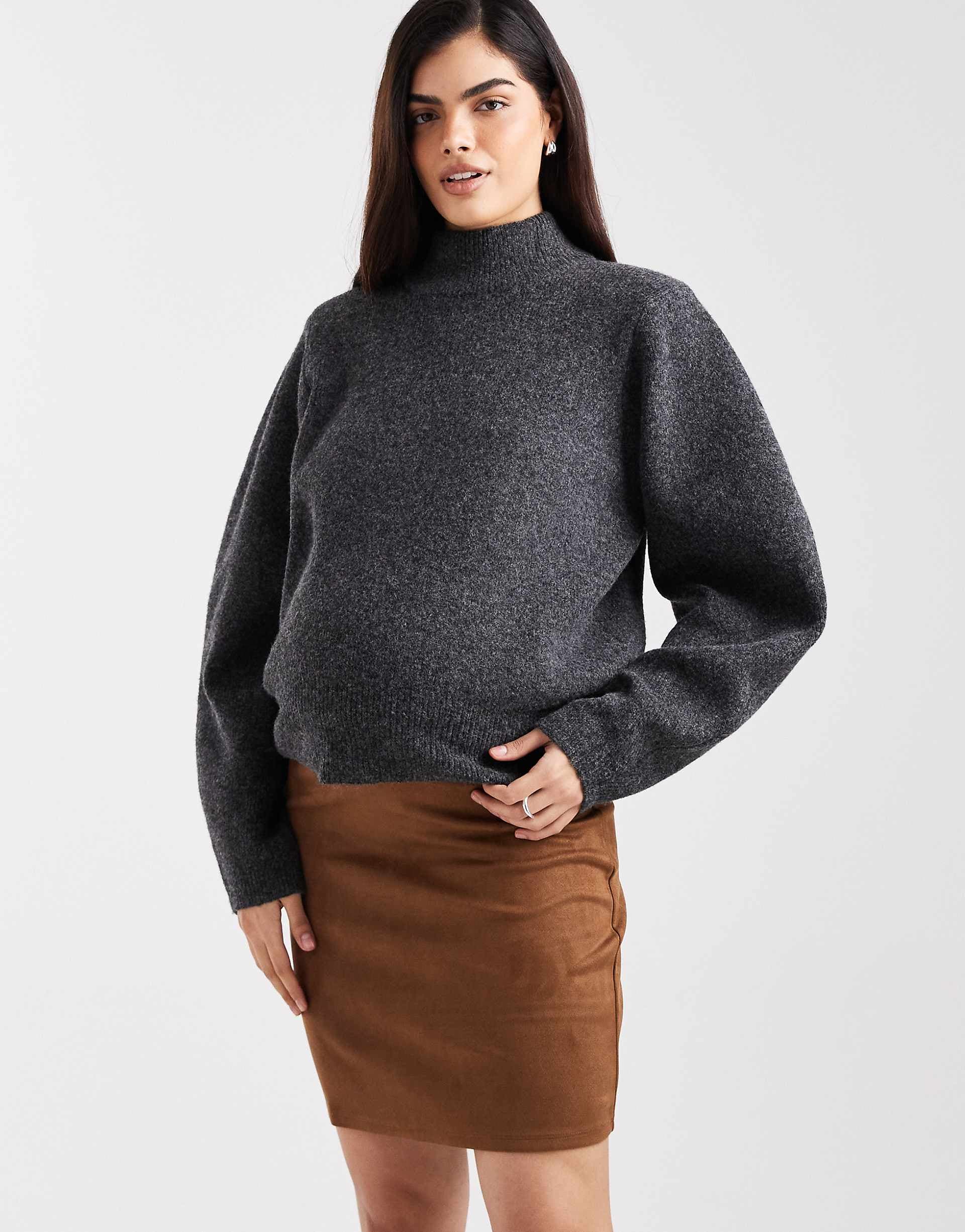 Vero Moda Maternity stretch faux suede mini skirt in tan