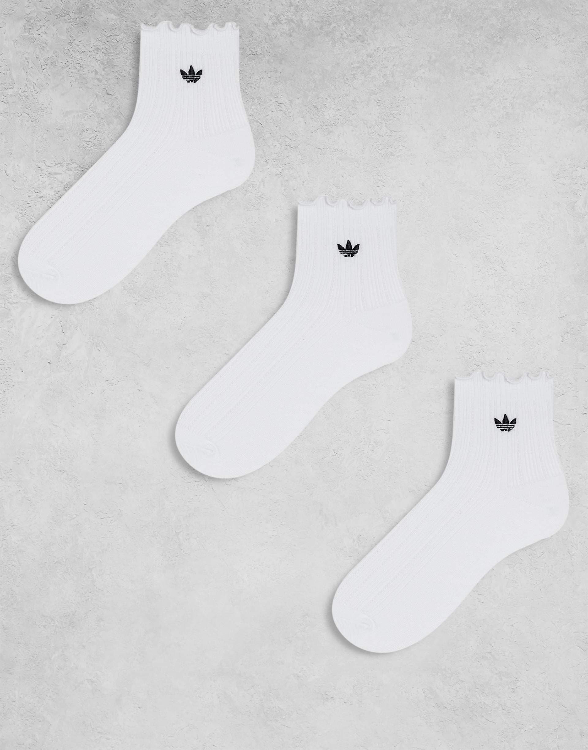 adidas Originals Unisex ruffle 3 pack quarter socks in white