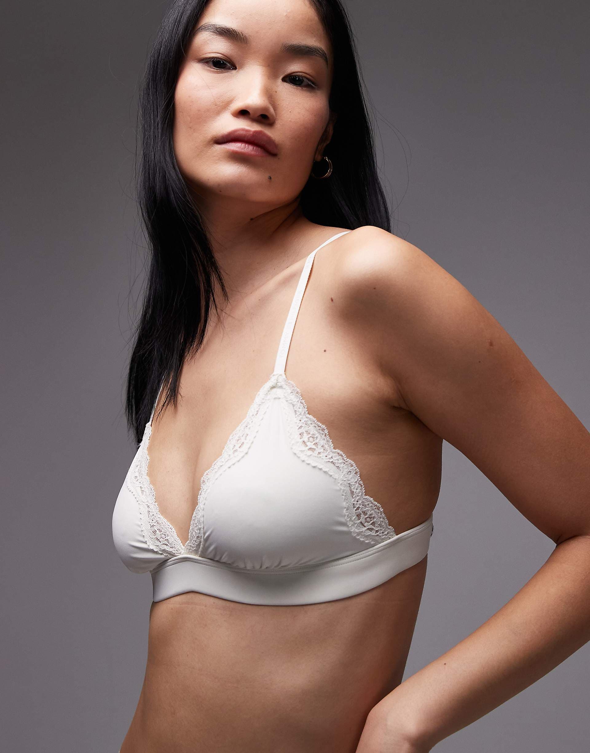 Tommy Hilfiger Microfiber Lace unlined triangle bra in white