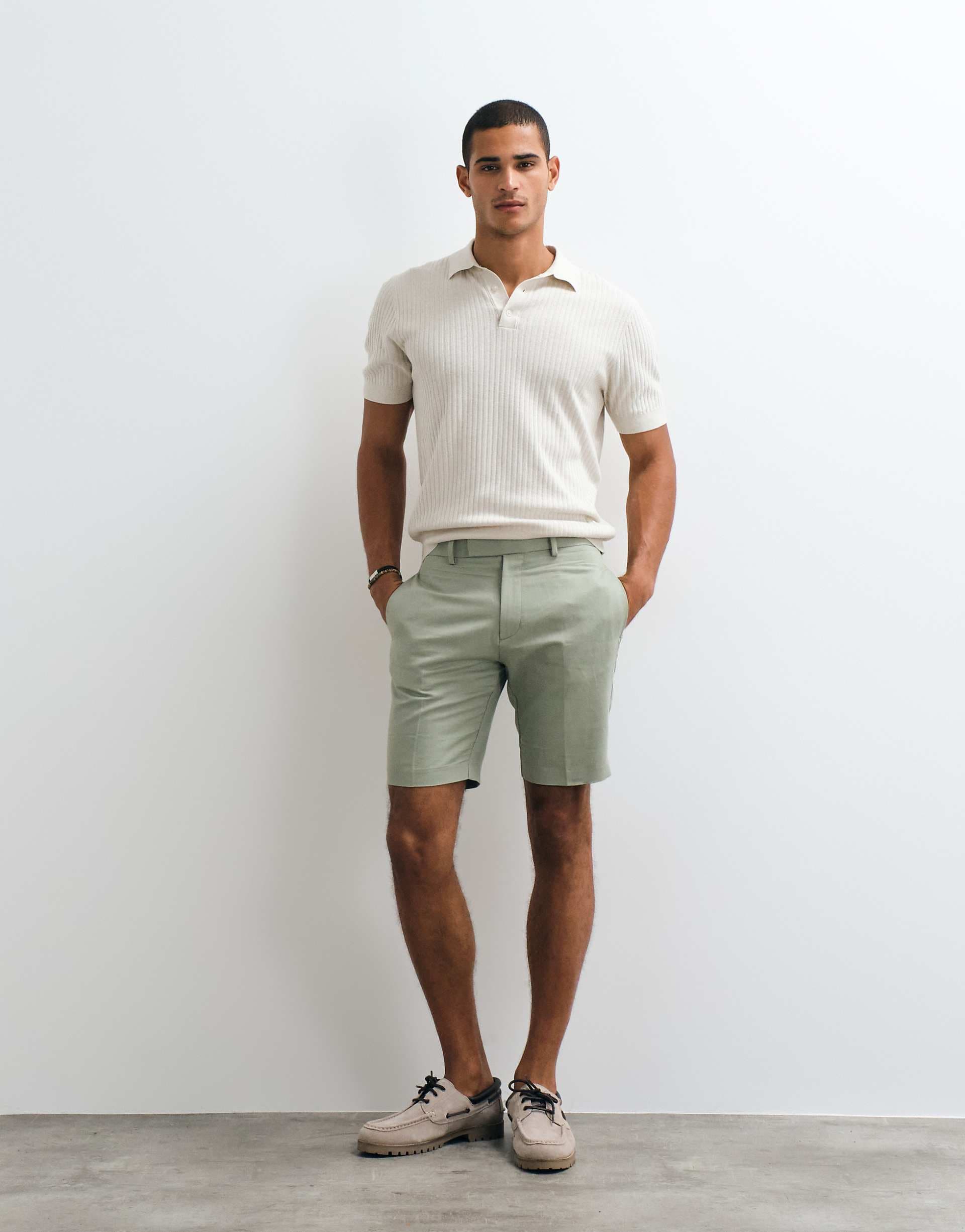 ASOS DESIGN tailored linen rich slim shorts in sage green