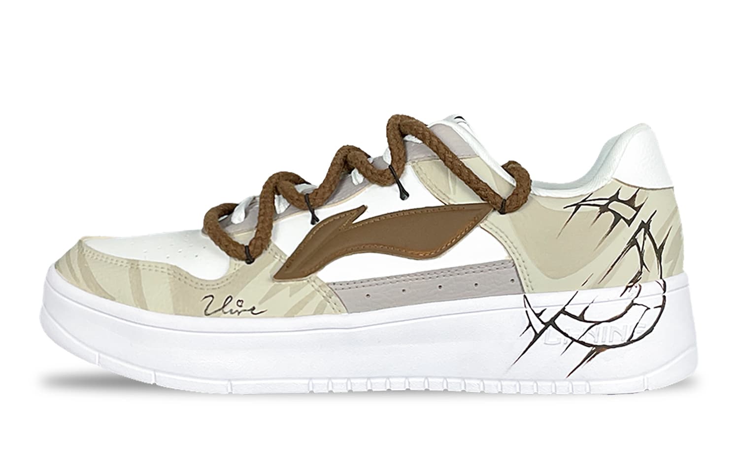 LiNing Pontoon Boats Anti-Slip And Wear-Resistant Breathable Low-Top Skateboard Shoes Unisex White Brown