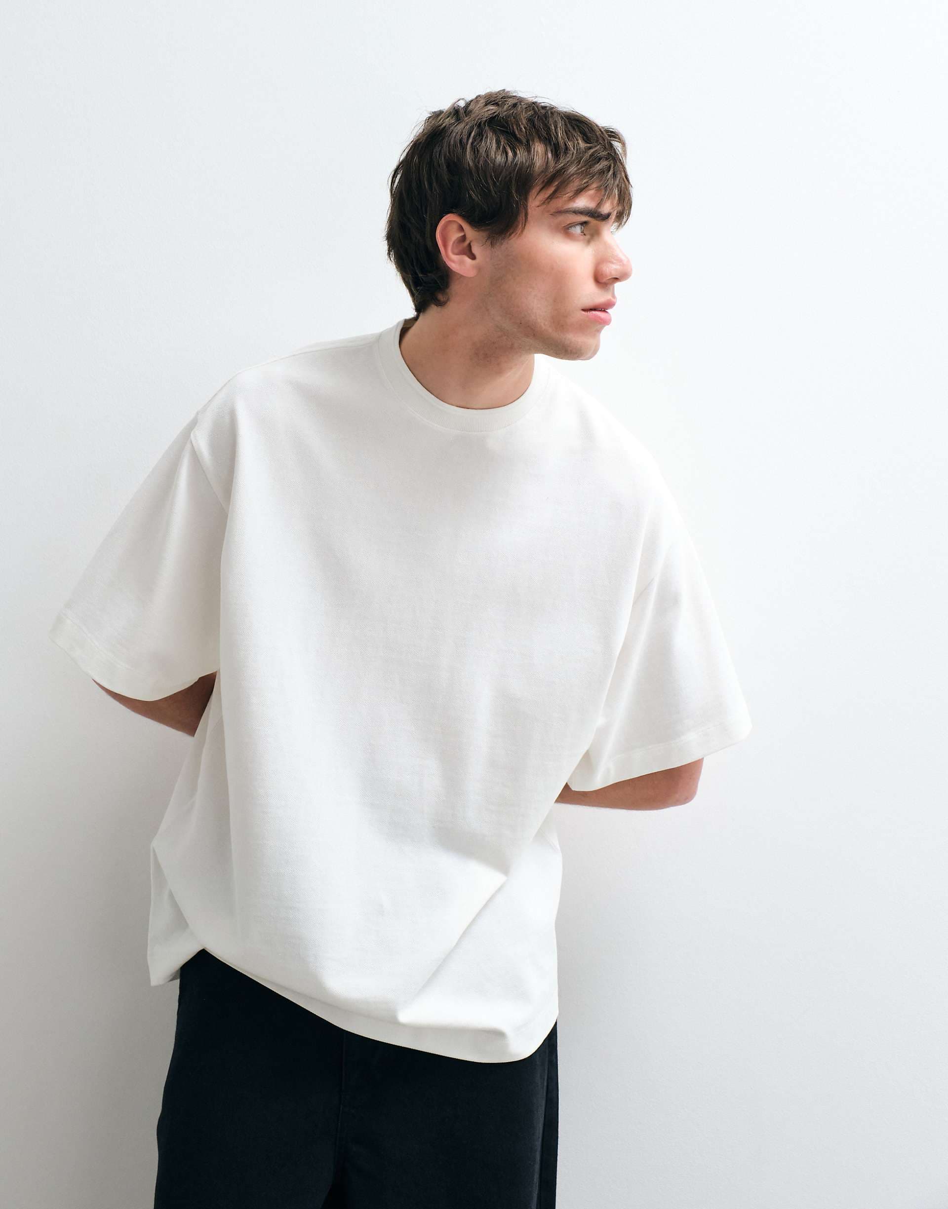 ASOS COLLECTIVE heavyweight relaxed pique T-shirt in off white