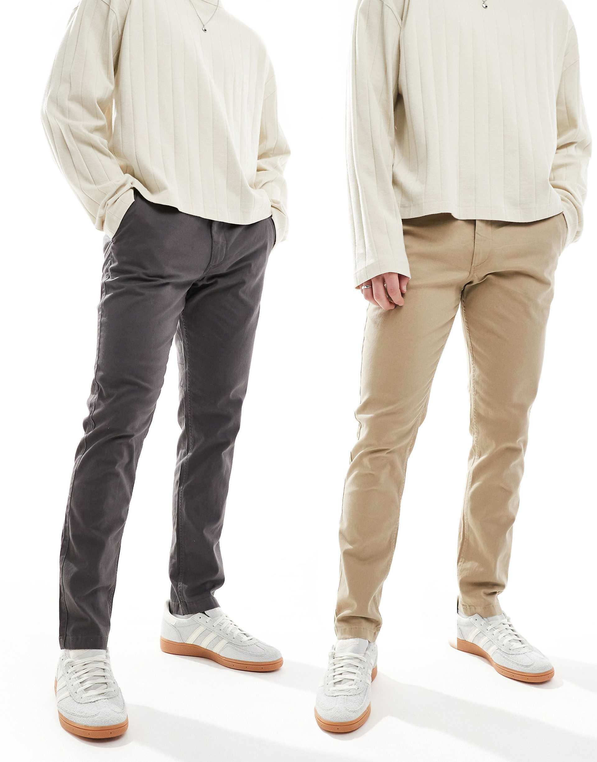 Jack & Jones 2 pack chinos in beige & dark gray