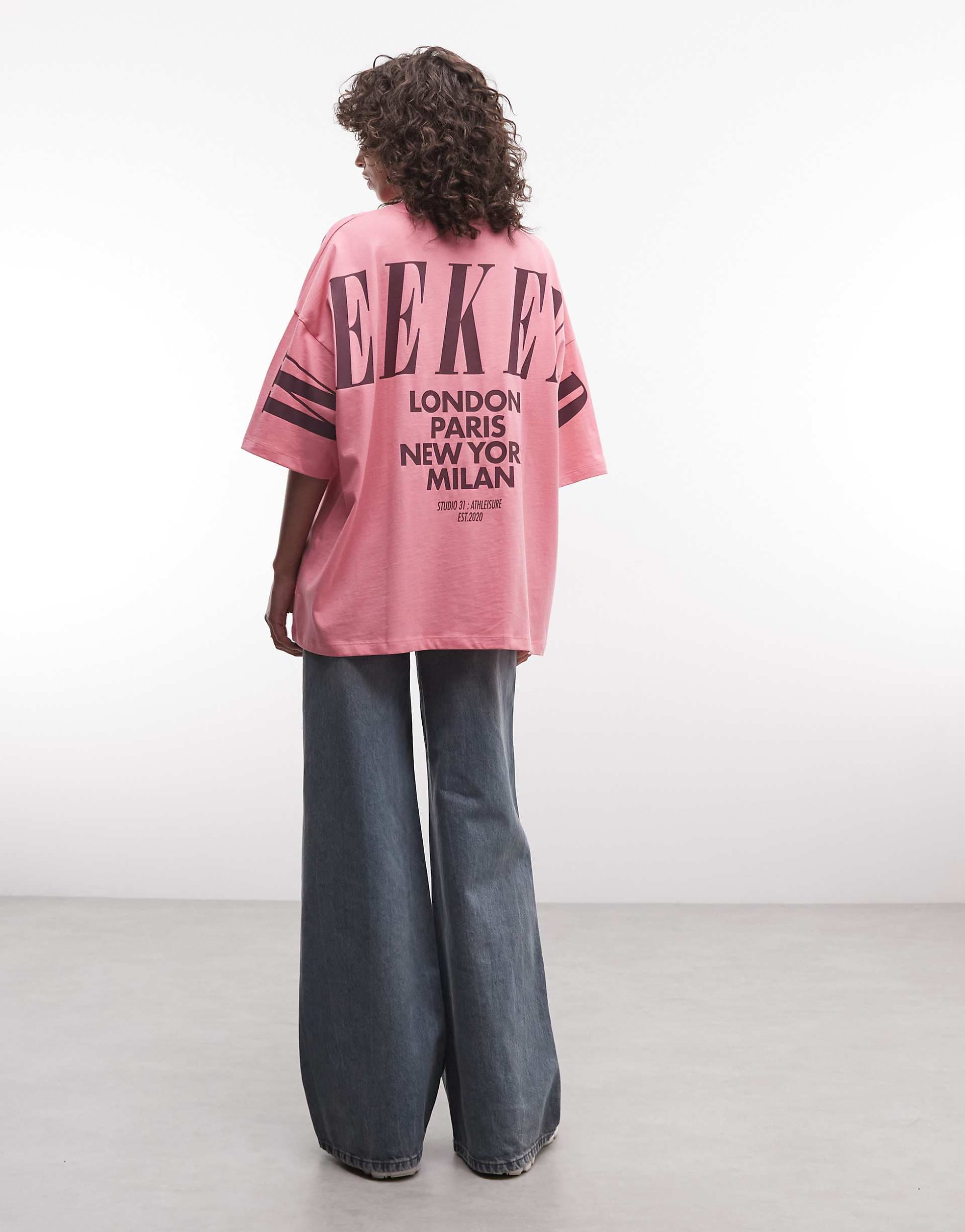 Weekend Collective Icon oversized T-shirt with stacked back logo in pink