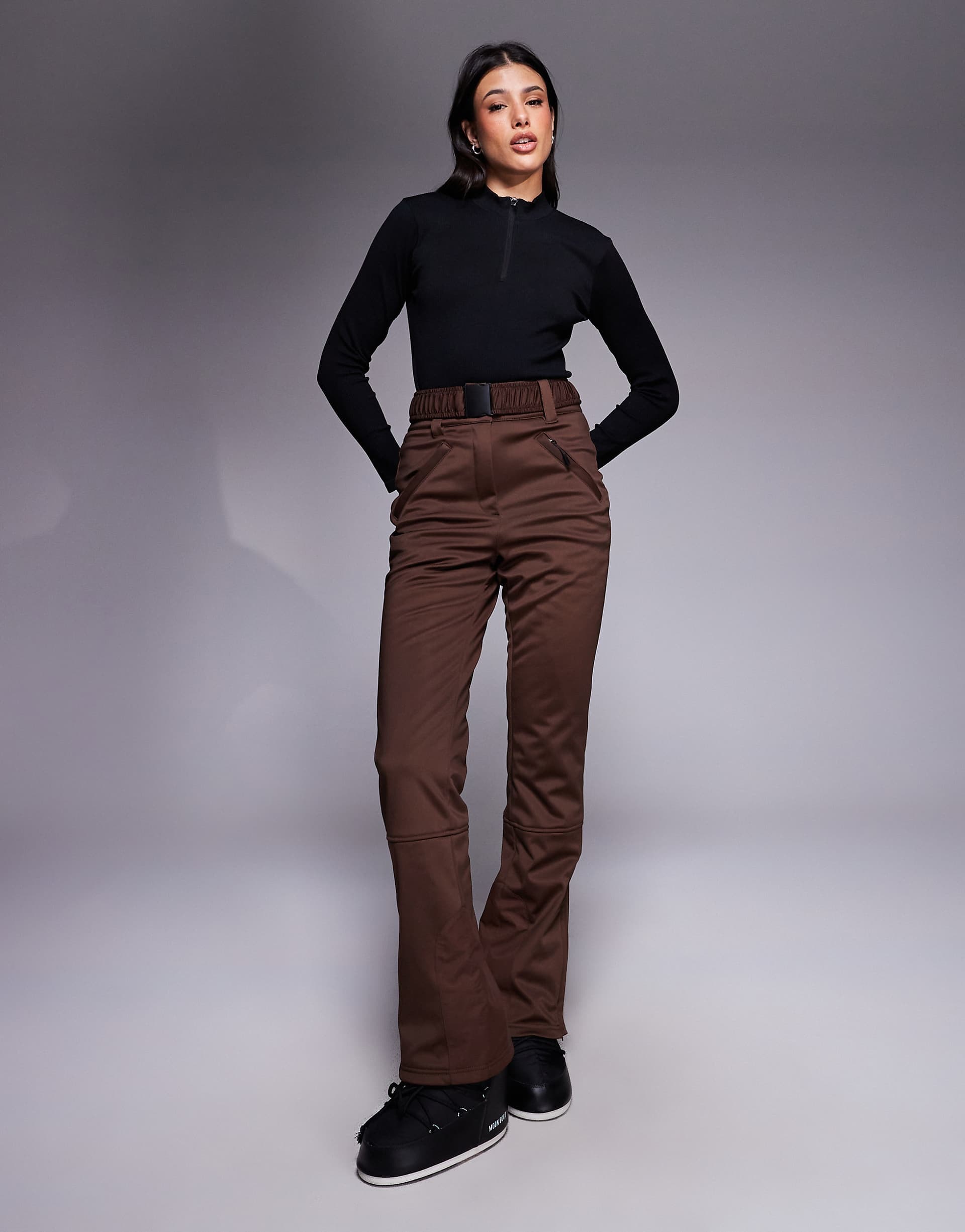 ASOS 4505 Tall Ski soft shell straight leg belted ski pants in coffee