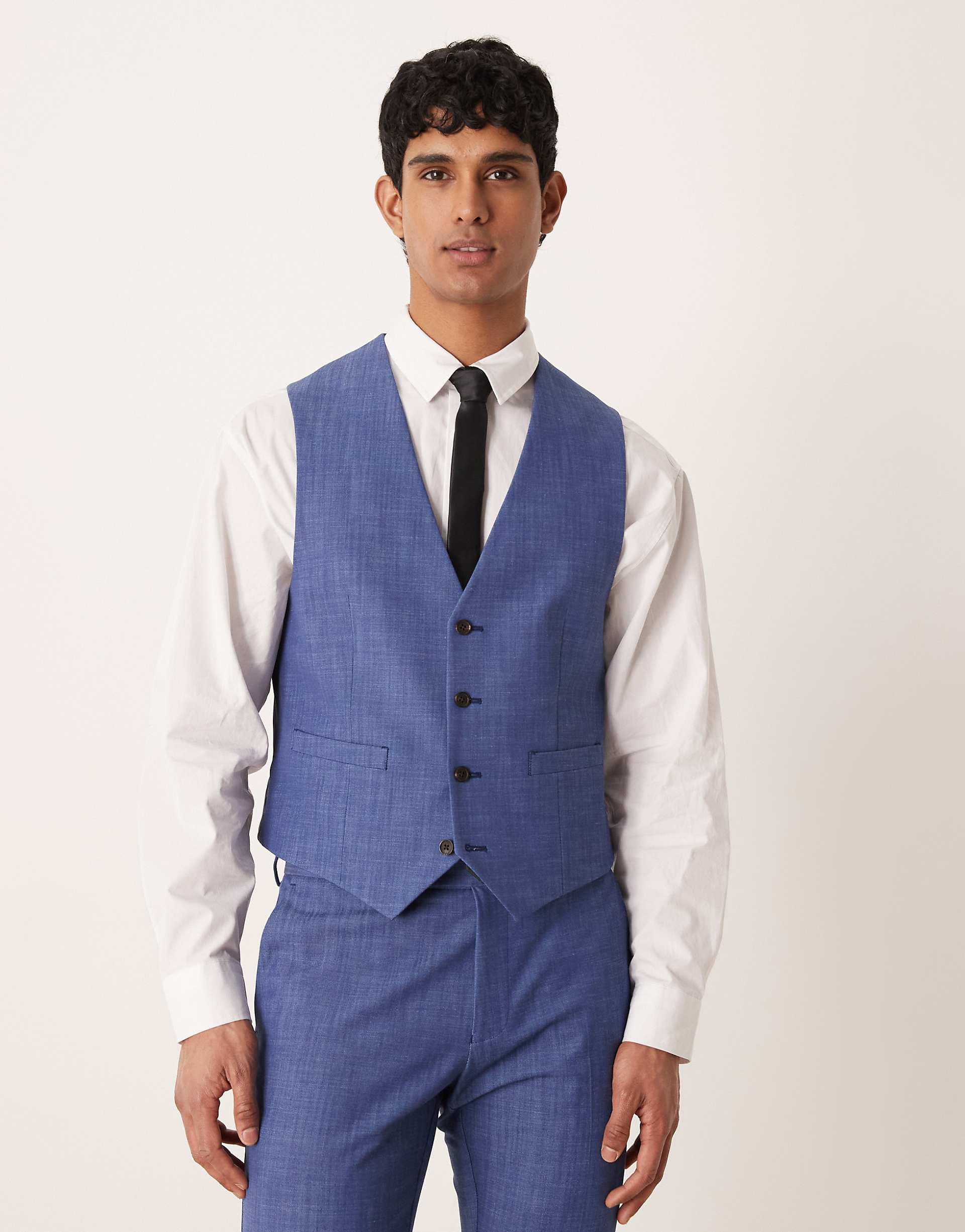 ASOS DESIGN skinny suit vest in slubby blue