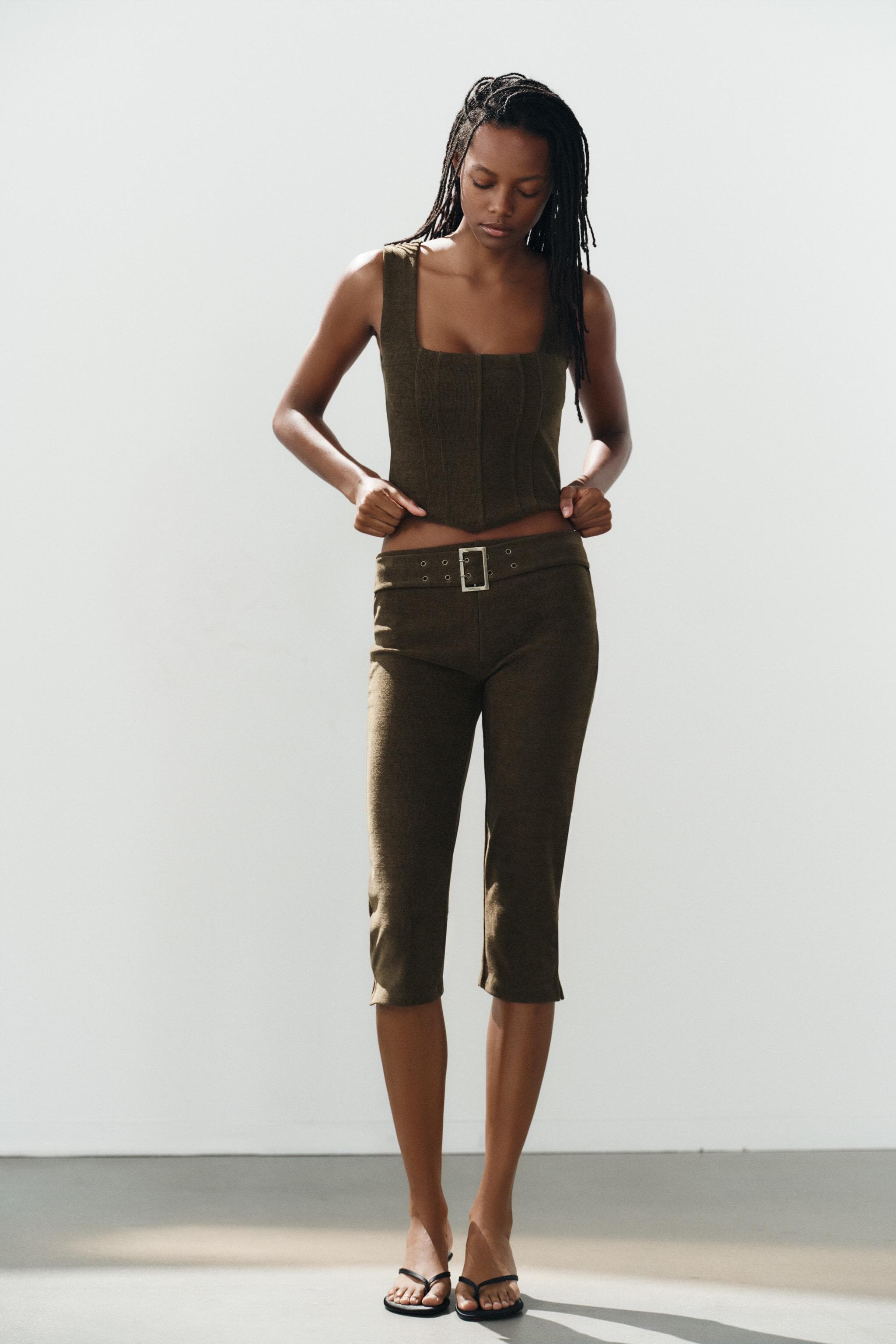 CORDUROY CAPRI TROUSERS WITH BELT