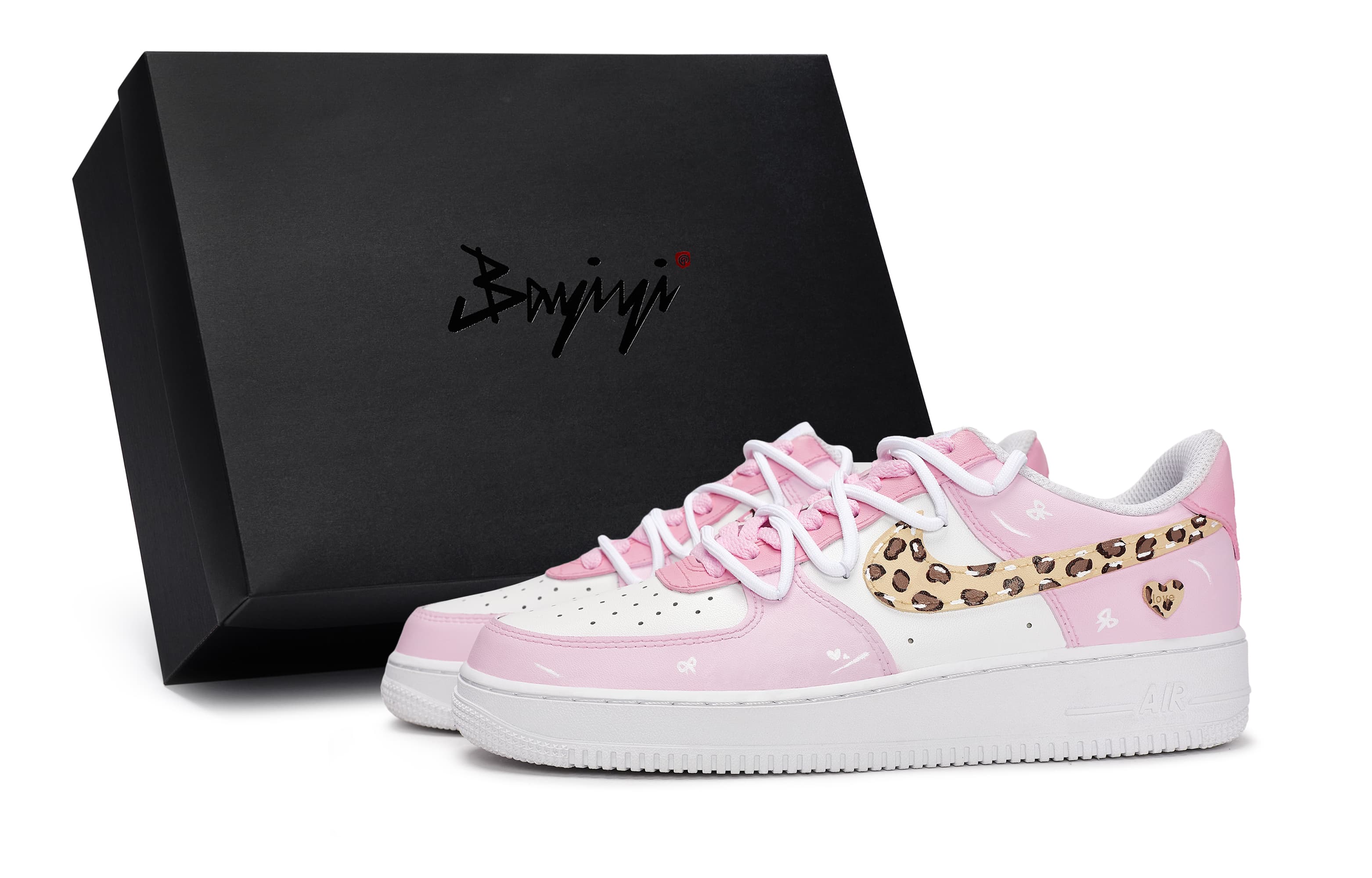 【Custom Sneakers】Nike Air Force 1 811 Made Leopard Print Paradise Special Box Sweet Youthful Personality Leopard Print Slip-Resistant Wear-Resistant Low-Top Skate Shoes Unisex White Pink Brown