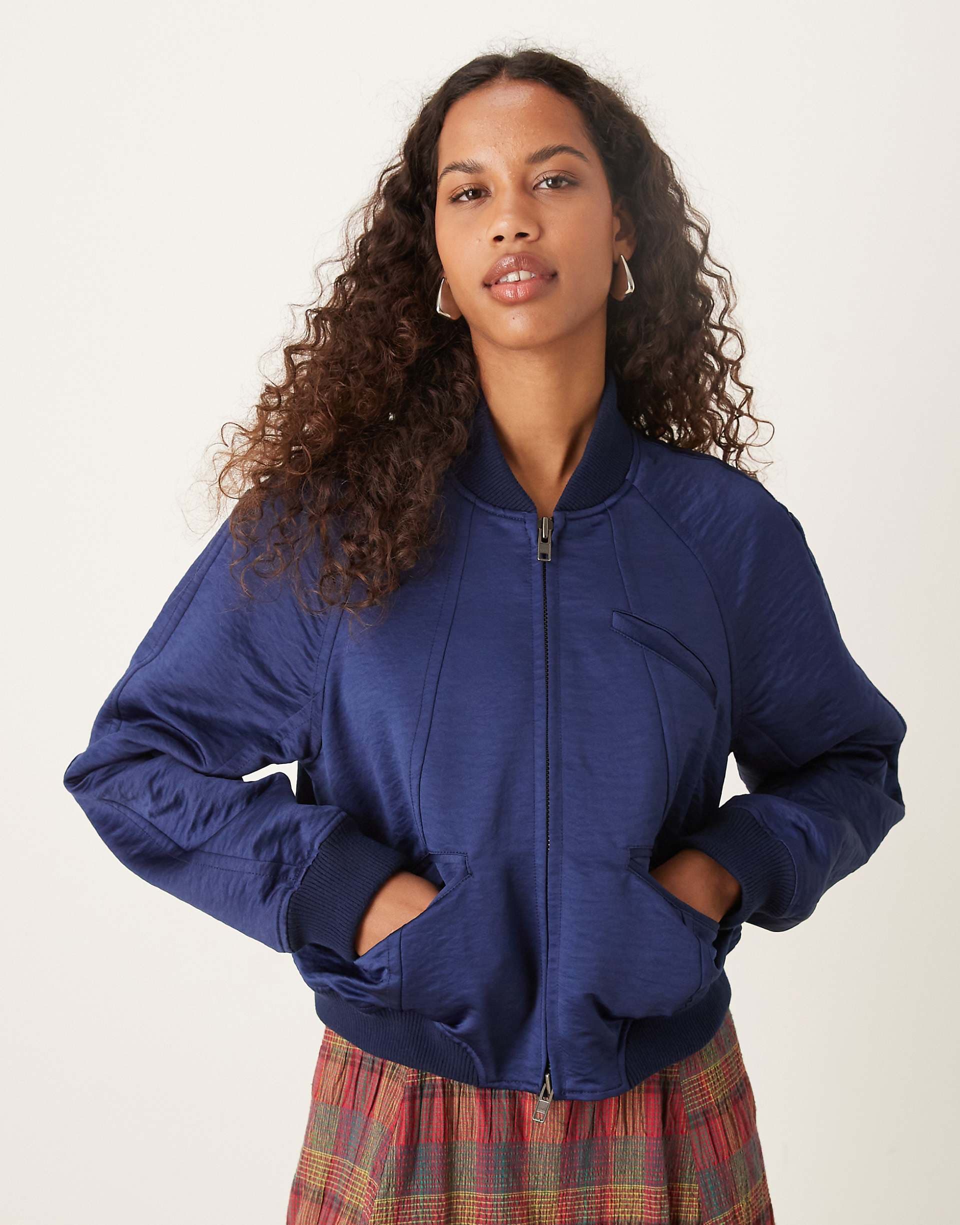 Free People ellie satin bomber jacket in cosmic club