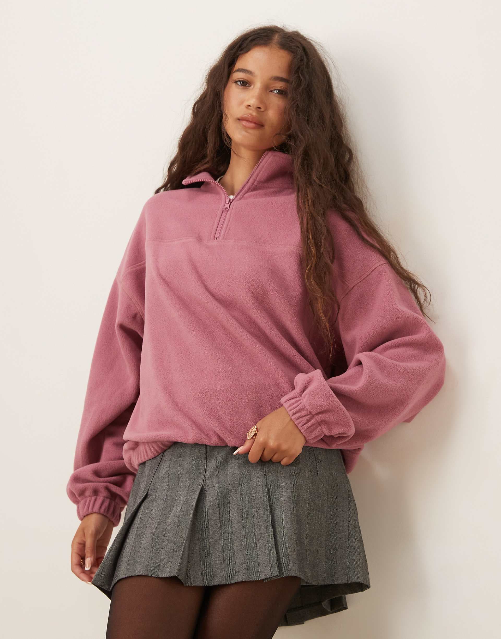ASOS DESIGN half zip polar fleece in rose pink