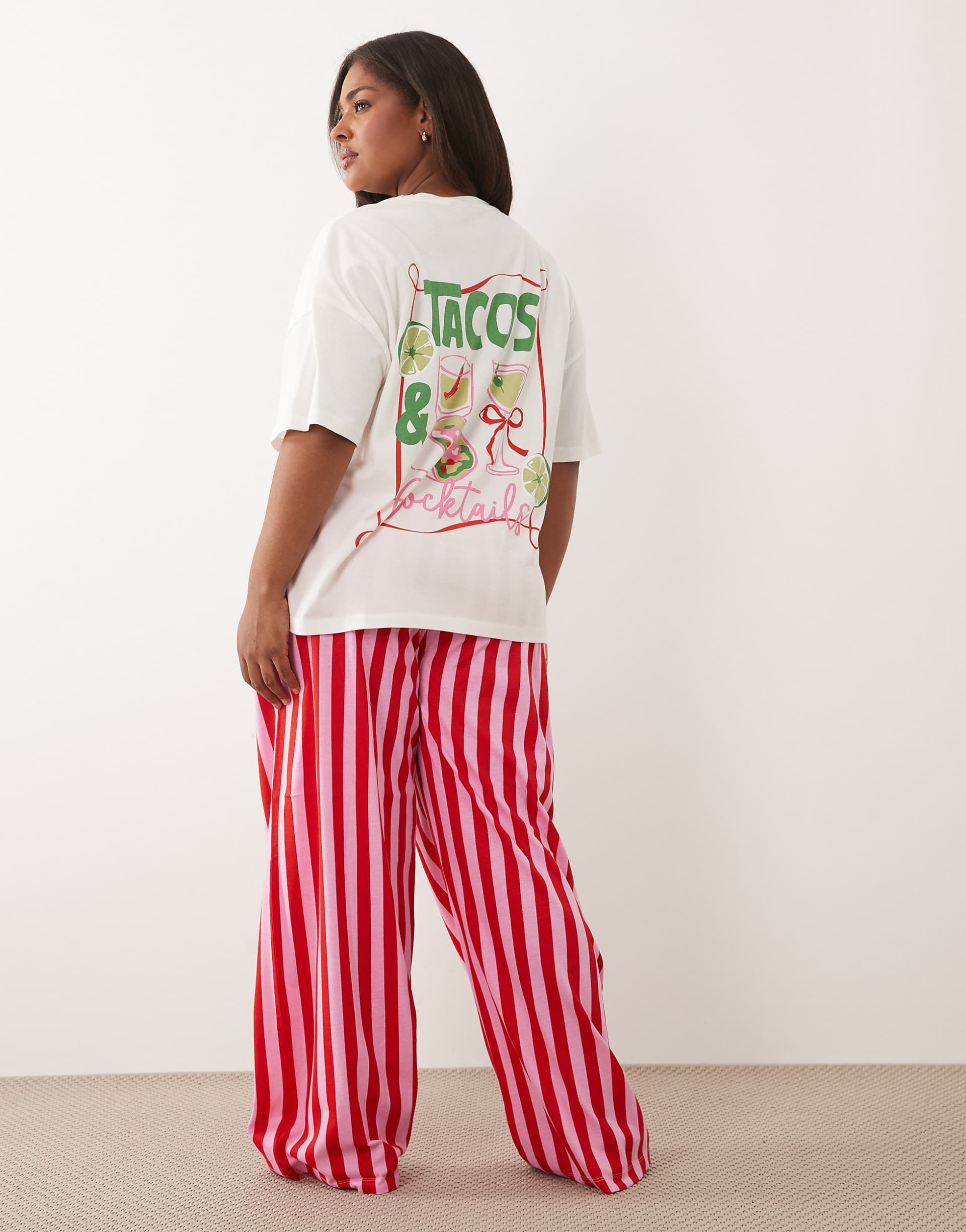 ASOS DESIGN Curve Taco graphic short sleeve top and pants pajama set