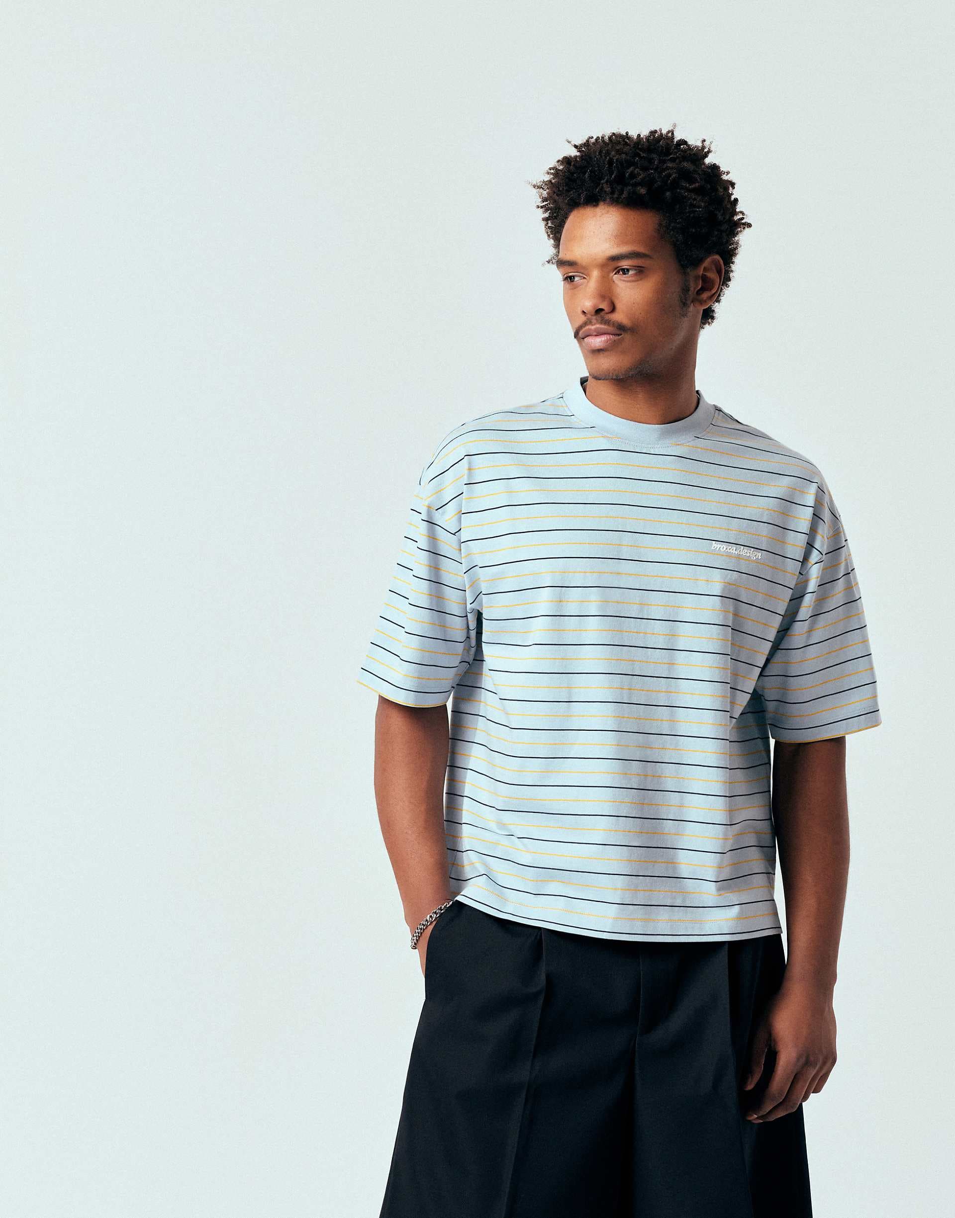 ASOS DESIGN boxy oversized t-shirt with graphic in blue stripes