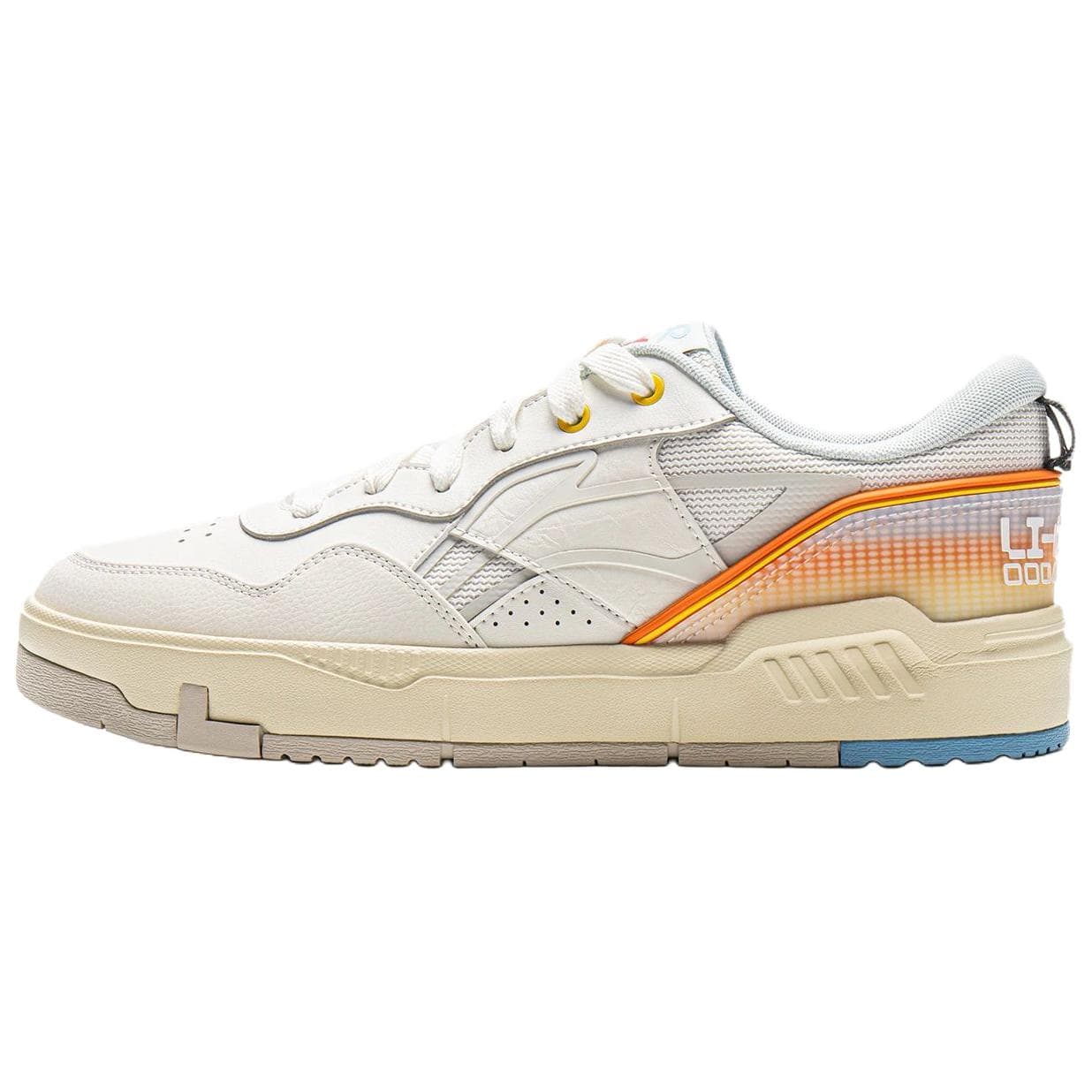 LiNing Common 80s Classic Fashion Retro Versatile Trendy Comfortable Supportive Anti-Slip Wear-Resistant Breathable Height-Increasing Low-Top Sneakers Men's White Yellow