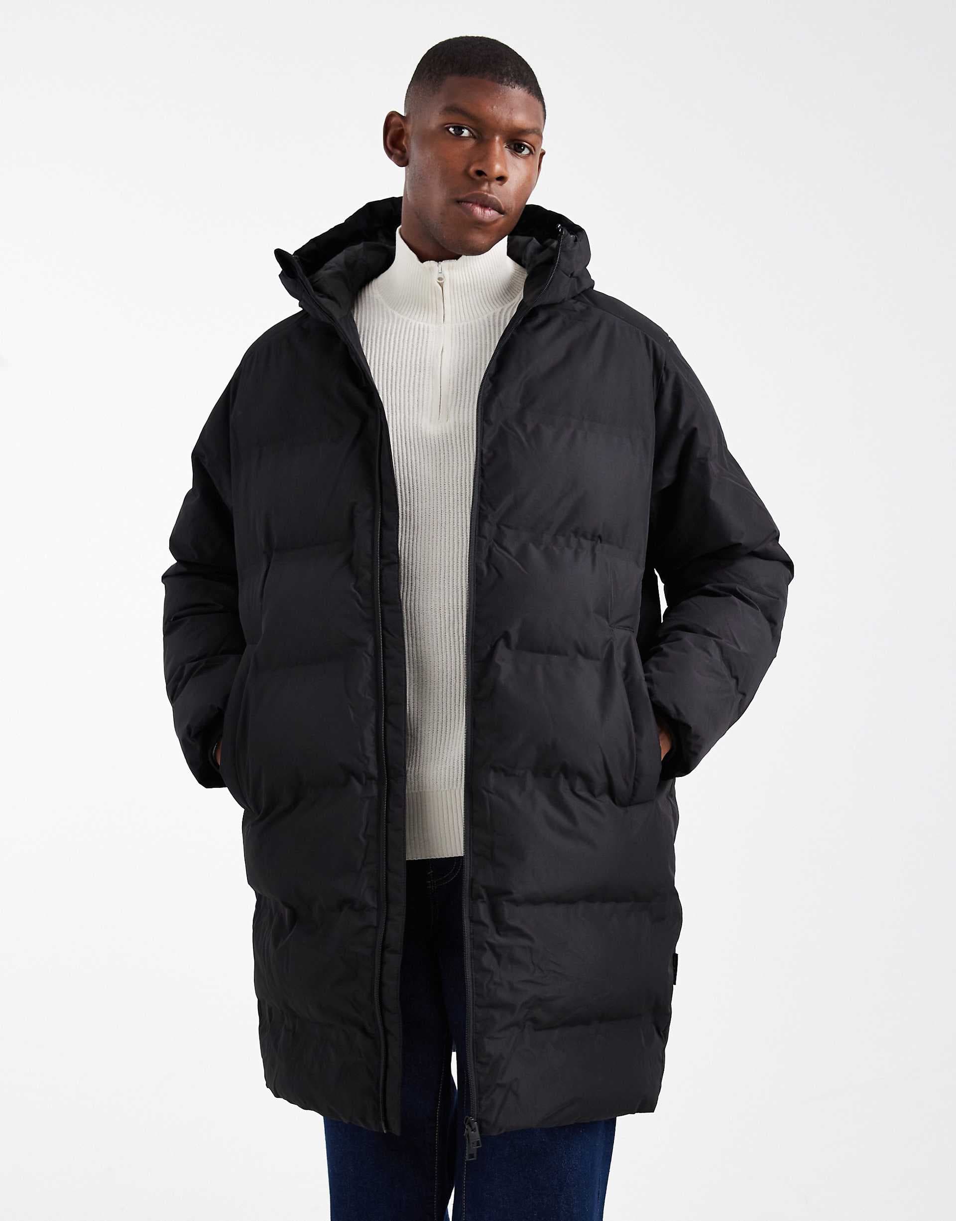 Jack & Jones hooded long puffer jacket in black
