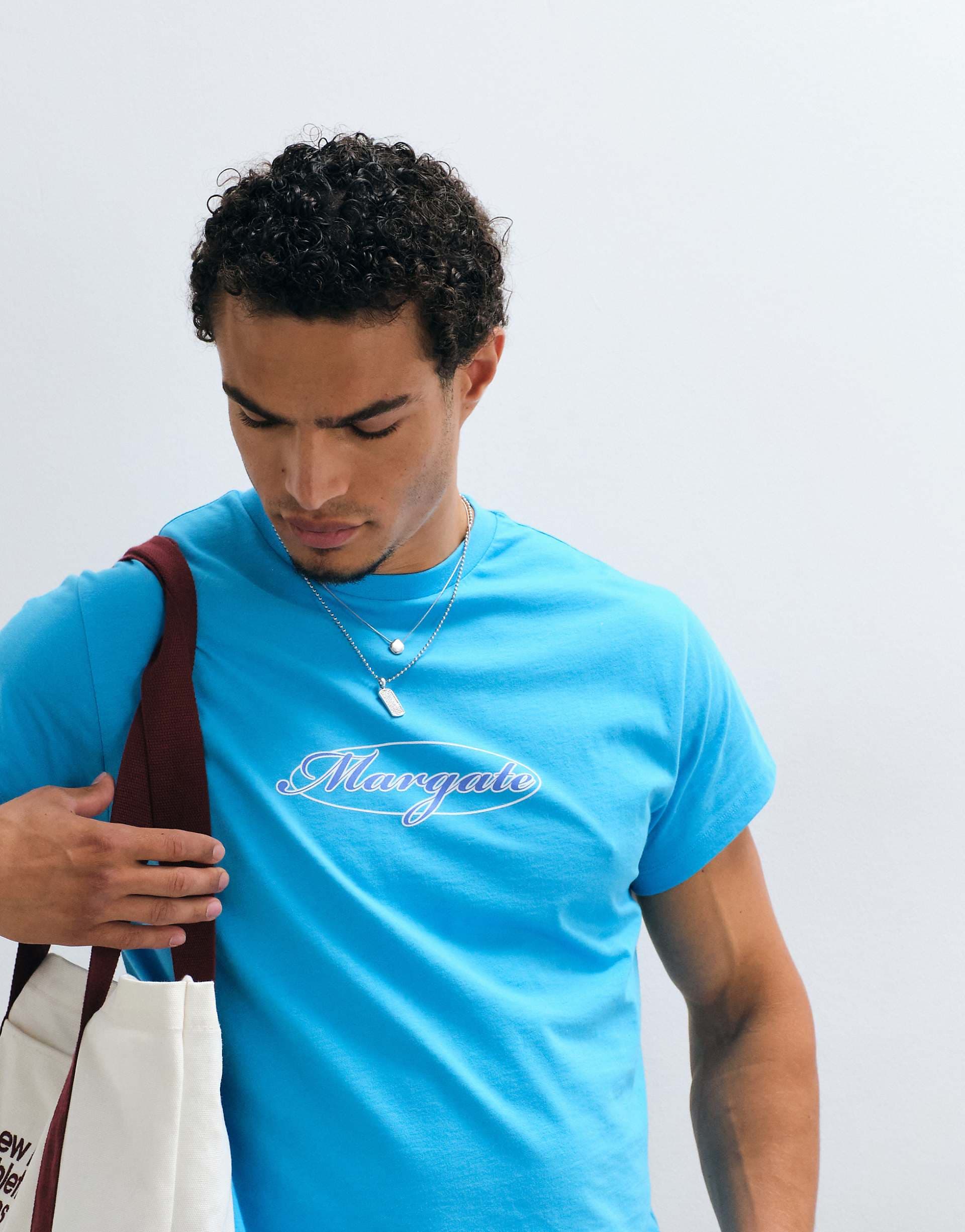 Reclaimed Vintage slogan T-shirt in turquoise