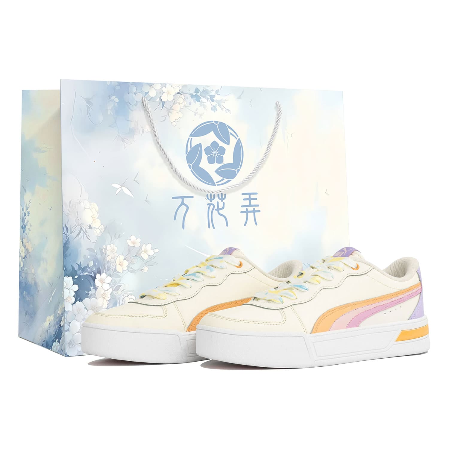 Custom Sneakers PUMA Skye Wan Hua Nong Rainbow Planet Gift Bag Fresh Dopamine Girly Vibe Fashion Versatile Slip-Resistant Wear-Resistant Low-Top Skate Shoes Women's Off-White