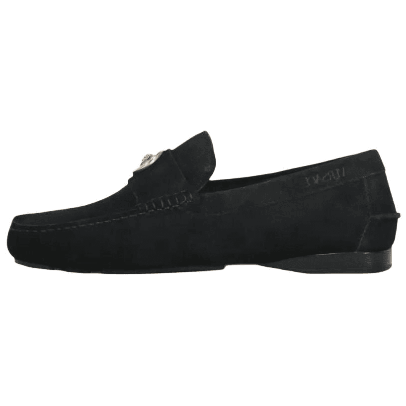 VERSACE Calfskin Slip-On Flat Loafers Casual Shoes Men's Black