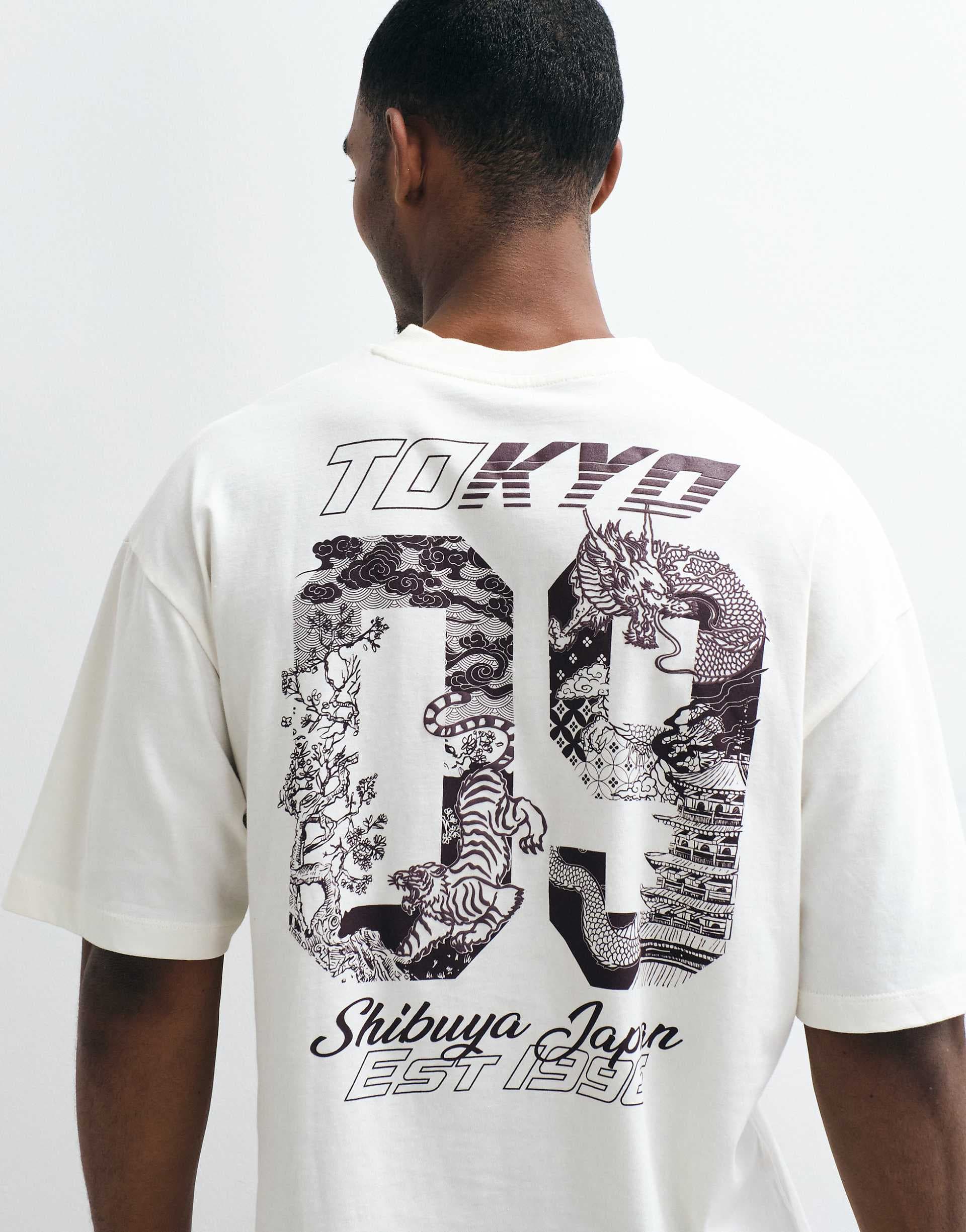 ASOS DESIGN oversized T-shirt in Tokyo front graphic in cream